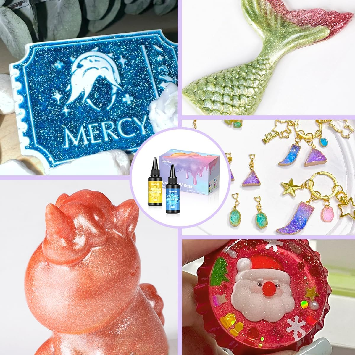 Colored UV Resin,Diamond Glitter Effect 8 Colors UV Resin Kit,Odorless,Quick Ultraviolet Curing UV Resin for Small Craft,Jewelry Making,Diy Making, (50G Each) image number 6