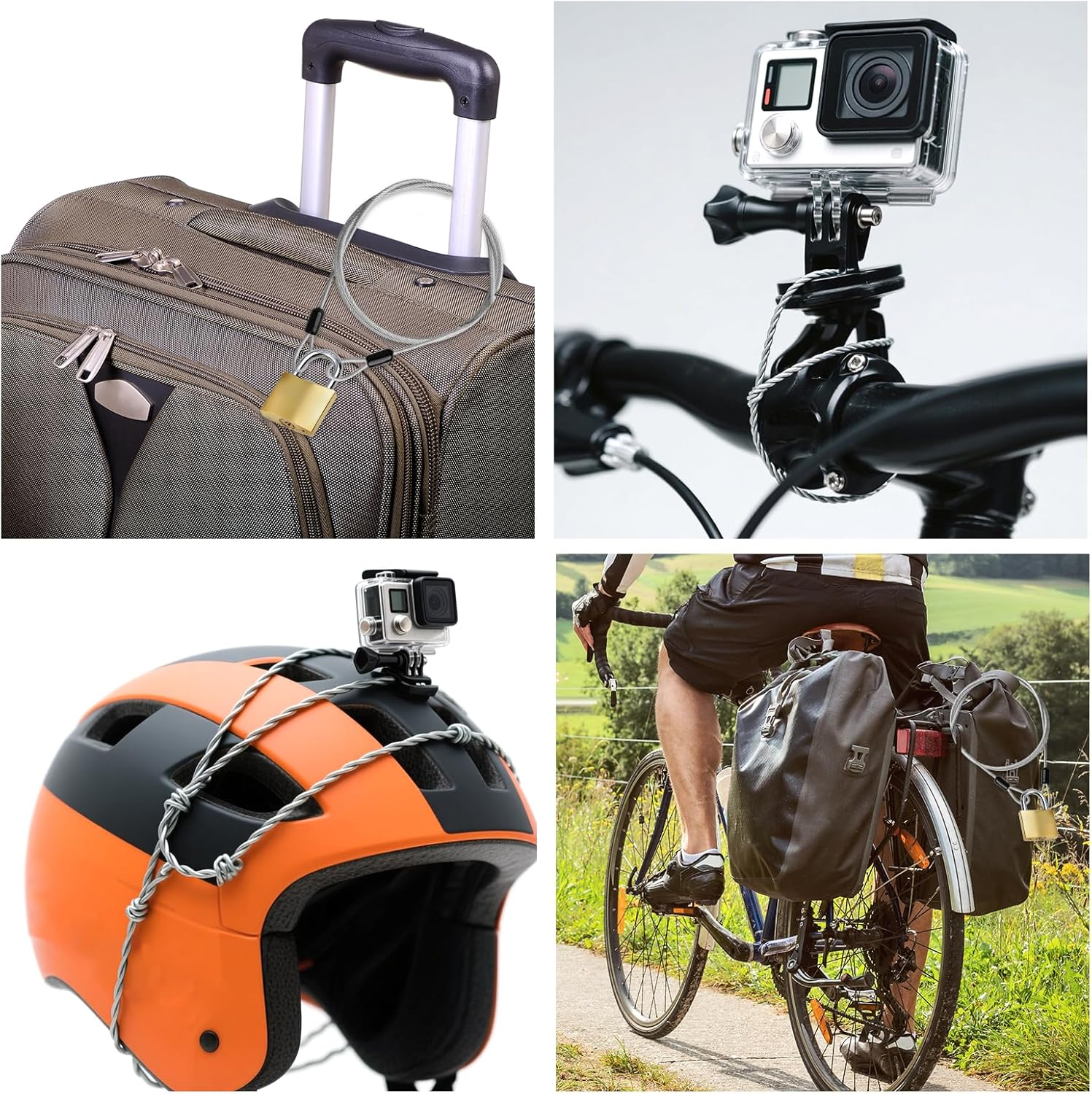 Outdoor Travel Security Cable Lock 2 Pcs (3Mm&times;100Cm/3.3Ft), Cut-Resistant Braided Steel Bike Lock with Double Loops, Anti-Theft Flexible Wire for Scooters, Luggage & Helmets &ndash; Silver & Black