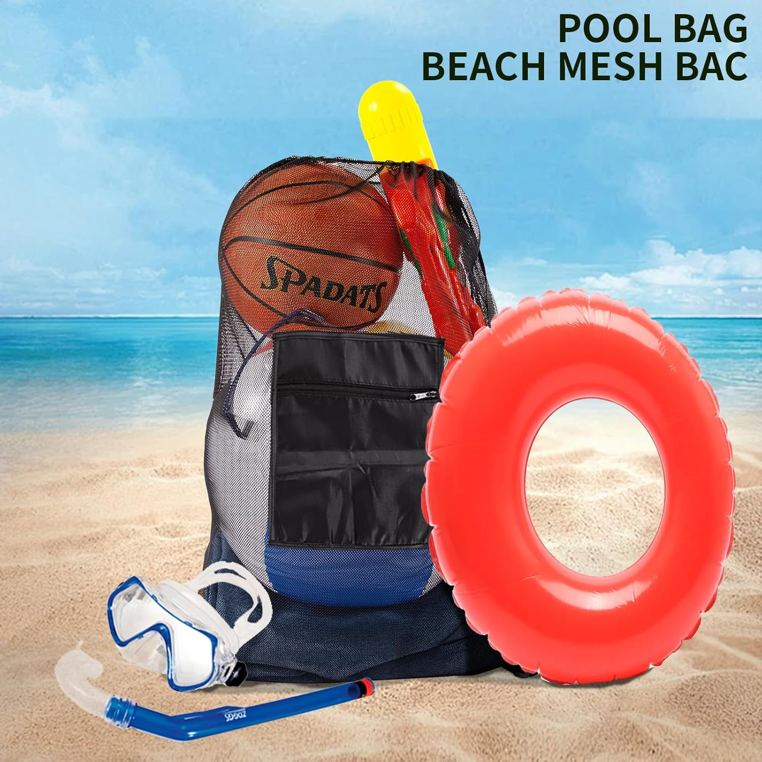 Extra Large Ball Bag Mesh, 101.6 X 76.2 Cm Heavy Duty Sports Bag for Basketball Soccer Volleyball Football, Adjustable Shoulder Strap, Team Balls Equipment Carrier, 600D Heavy Duty Mesh (Large) image number 4