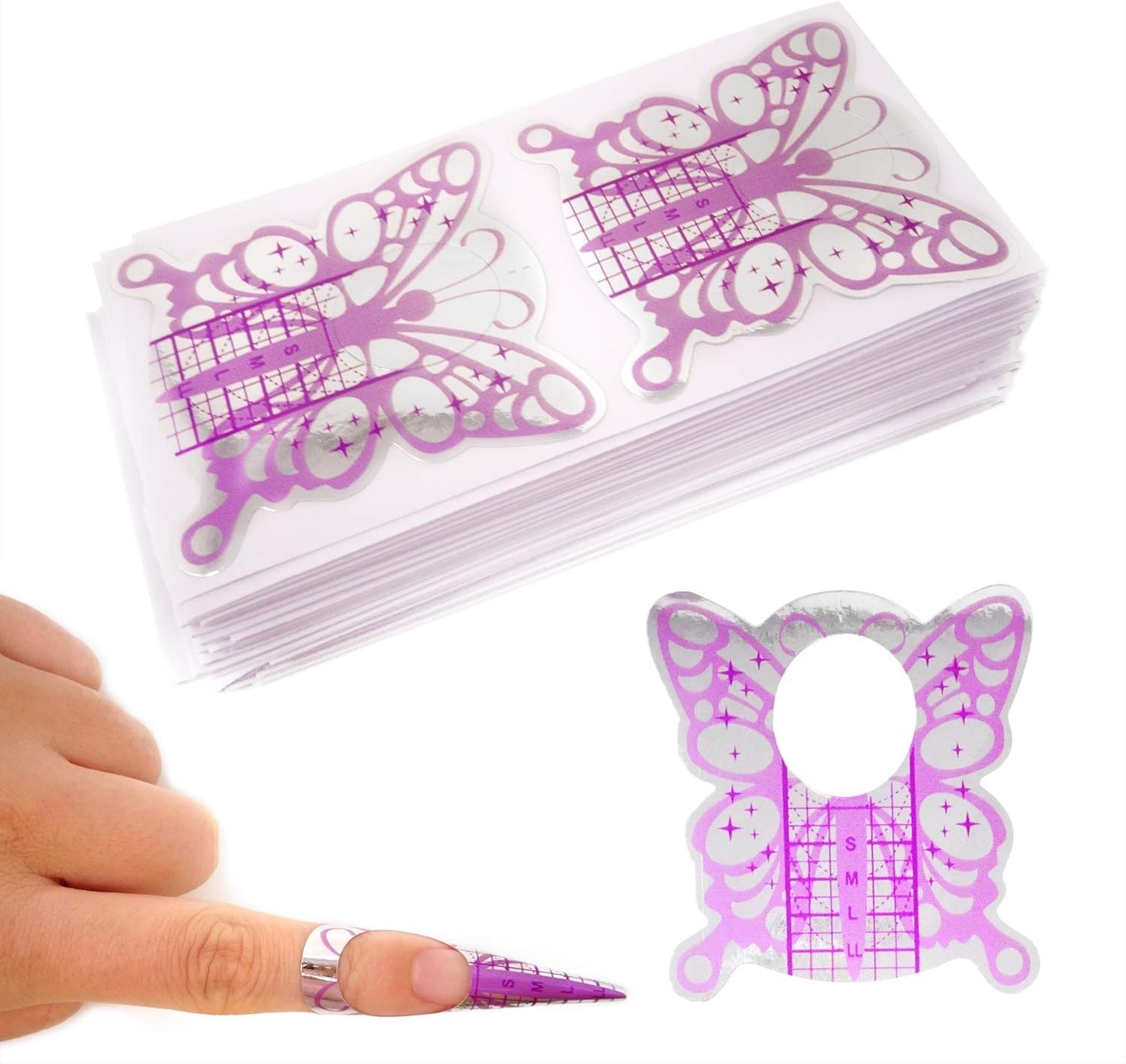 Honbay 100PCS Butterfly-Shaped Acrylic Nail/Uv GEL Nail Extension Tips Form Guide Stickers image number 5