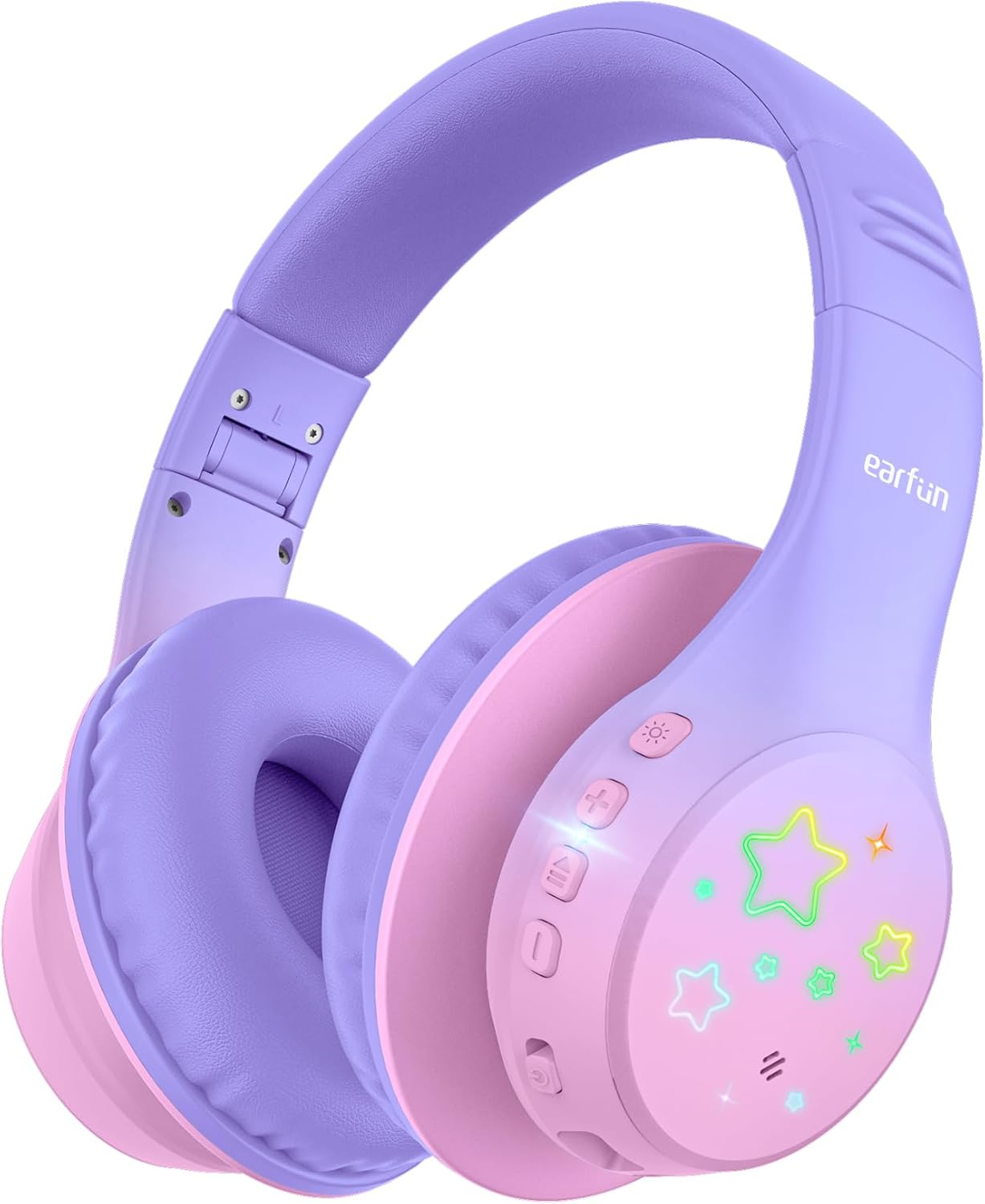 Earfun K4 Kids Bluetooth Headphones Wireless with LED Lights, 74/85/94Dba Volume Limited, Built-In Mic, 90H Playtime, Bluetooth 5.4 over Ear Headphones for Ipad/Pc/Tablet/School, Violet