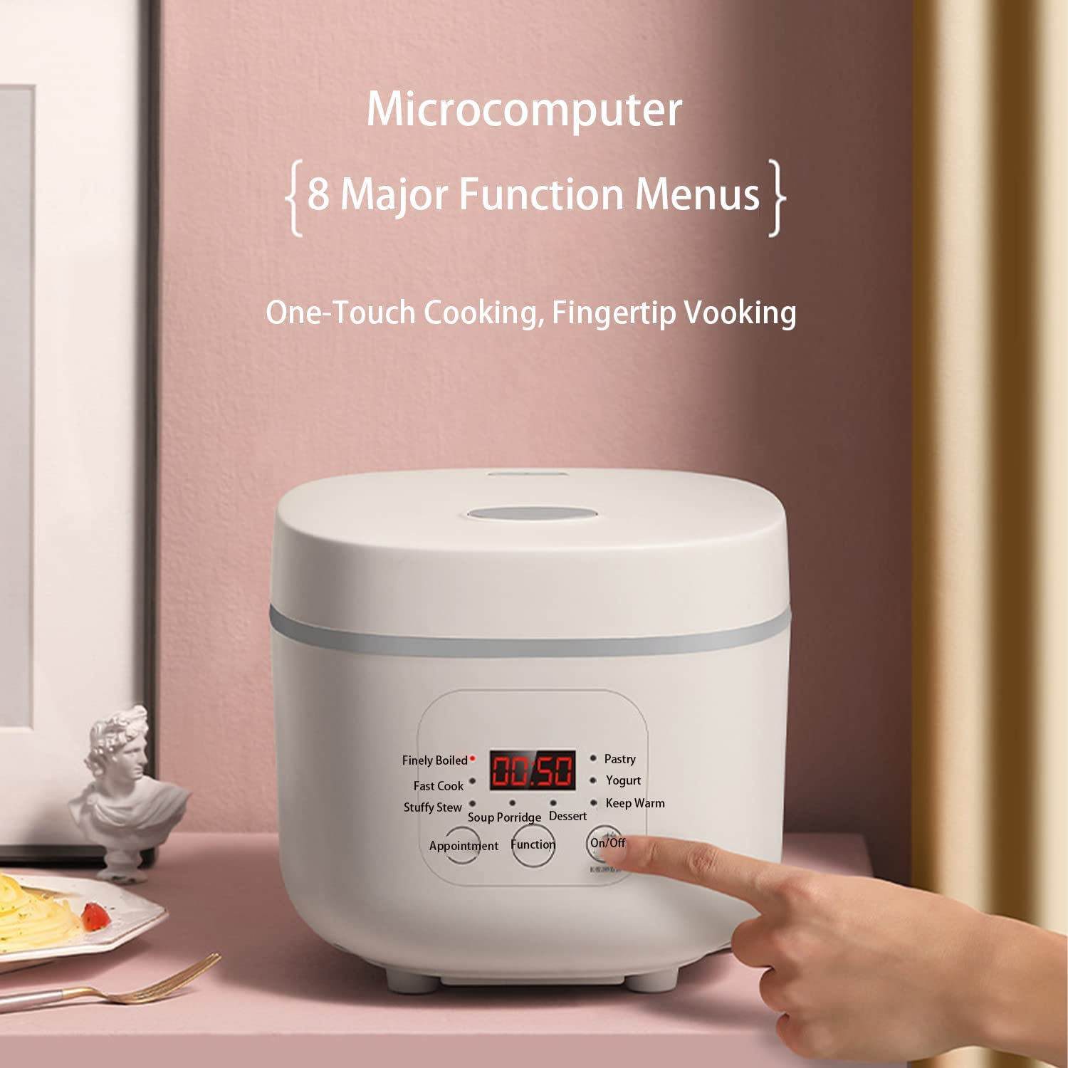 Mini Rice Cooker 3-Cups Uncooked, 1.6L Portable Non-Stick Small Travel Rice Cooker Smart Control Multifunction Cooker with 24 Hours Timer Delay & Keep Warm Function image number 3