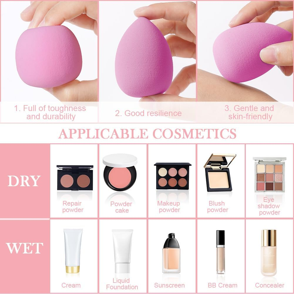 AUAUY 4PCS Makeup Sponges Blender Set, Professional Beauty Sponge Set with Storage Box, 2 Beauty Blenders, 1 Mushroom Powder Puff and 1 Foundation Brush, Dry & Wet Use for Cream, Liquid and Powder image number 6