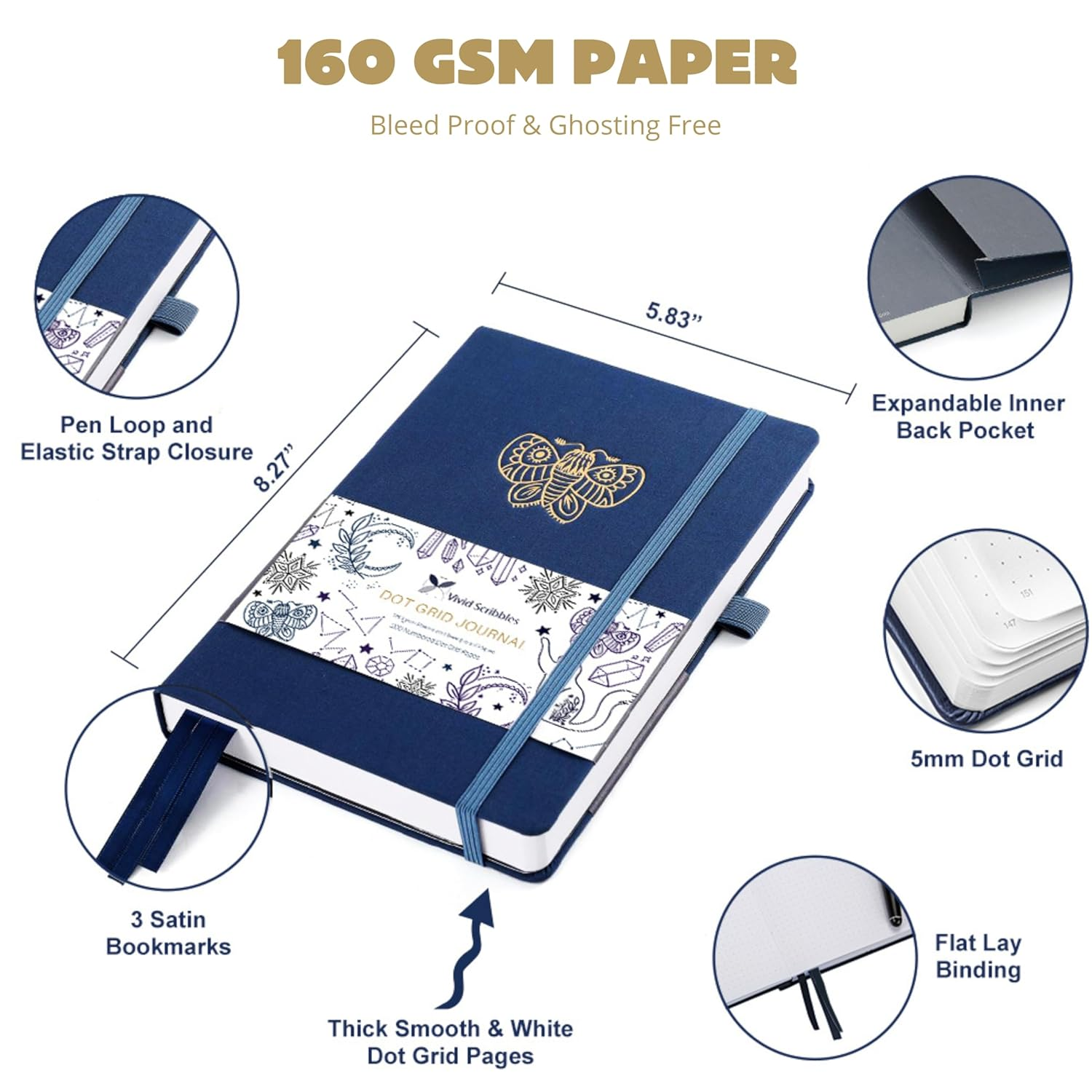 VIVID SCRIBBLES Dotted Journal &ndash; 160Gsm Bleed Proof Thick White Paper &ndash; 200 Numbered Dot Grid Pages &ndash; 5.8 X 8.3 Inch Bullet Dotted Notebook image number 3