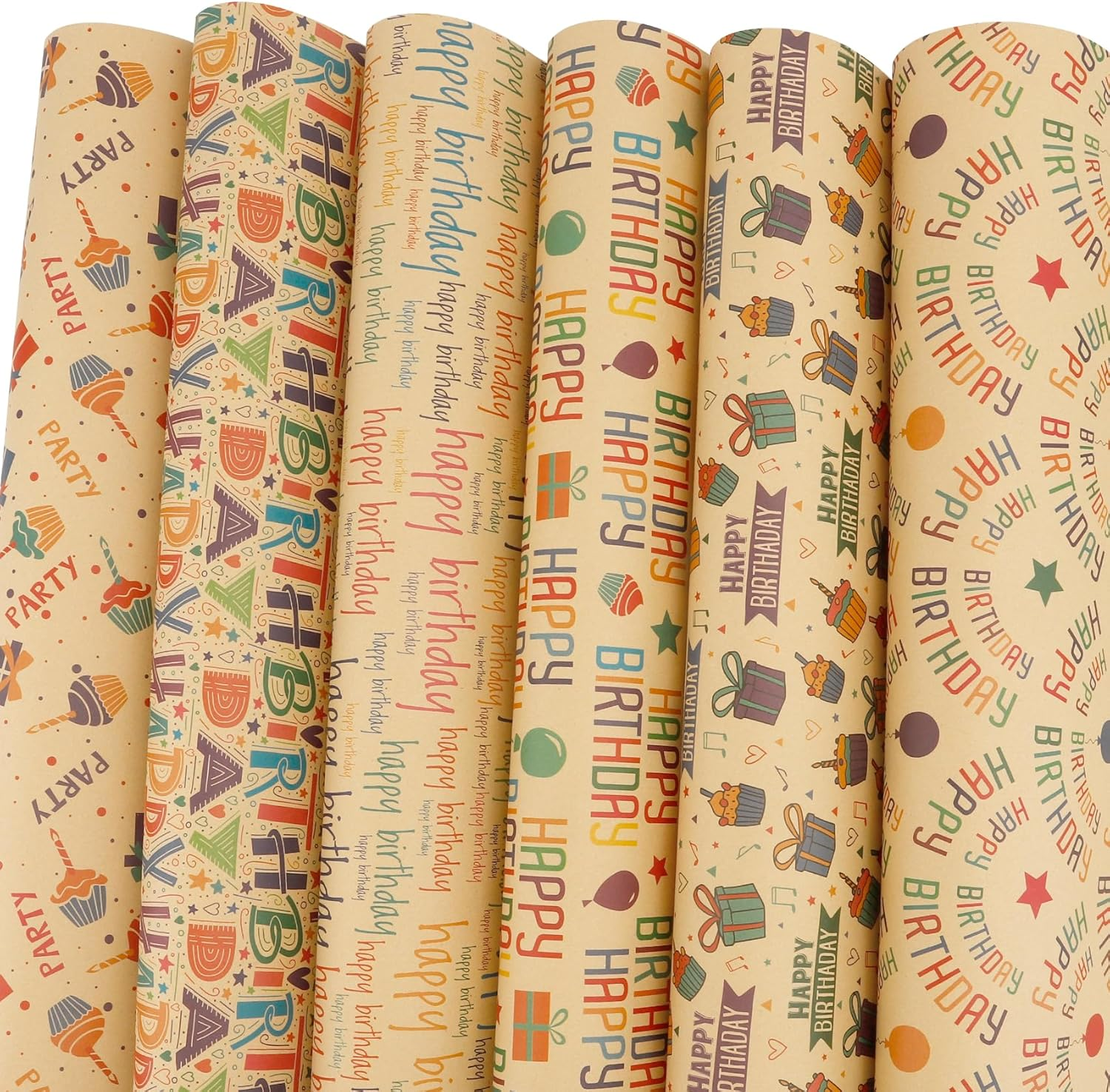 Rugwioyu Happy Birthday Paper 12 Sheets 20X27In Folded Flat Gift Wrapping Paper 4 Style Sports & Birthday Themed Gift Wrapping Supplies image number 2