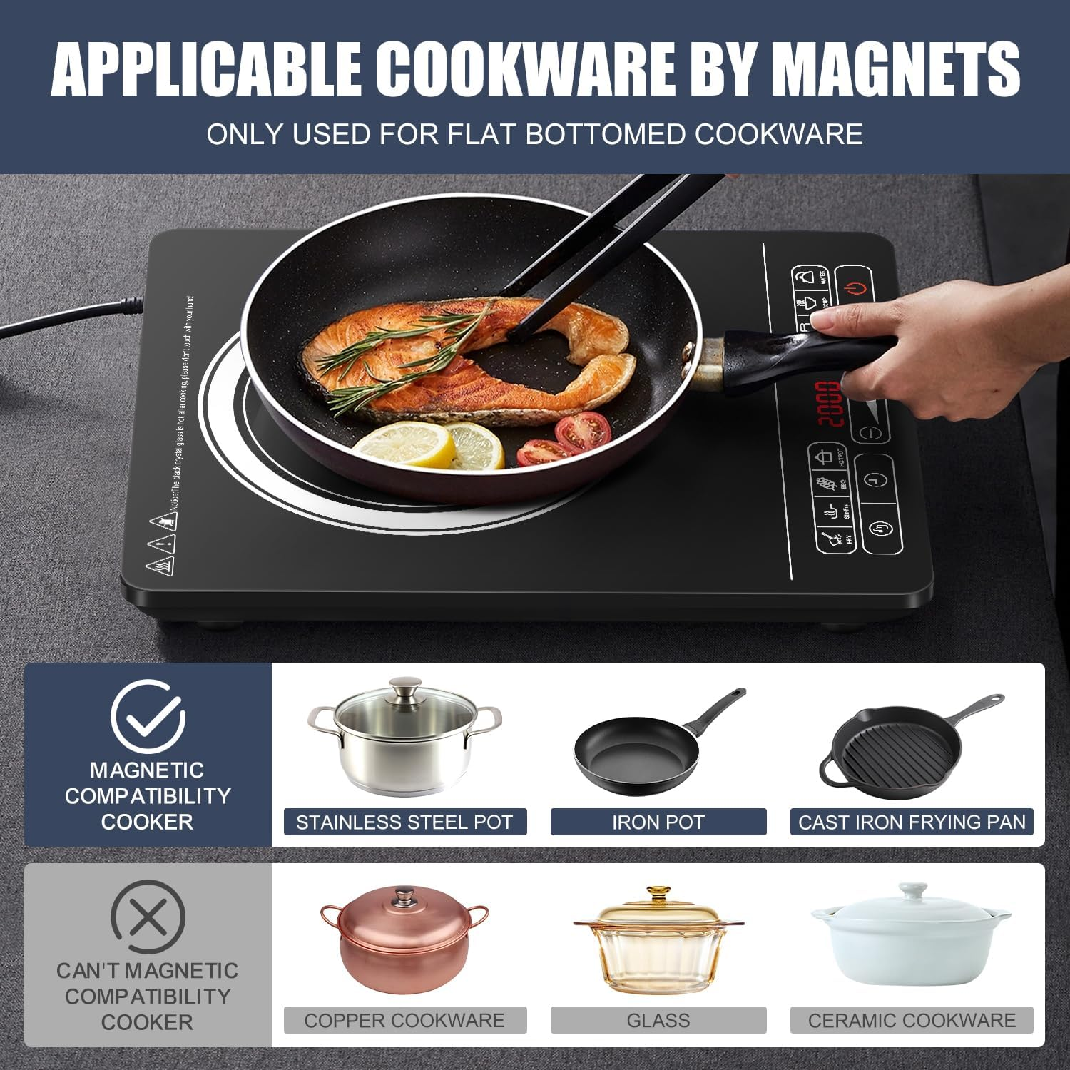 Stelive 2000W Electric Induction Cooktop Portable Kitchen Cooker 8 Power Levels Electric Burner Induction Cooker with Sensor Touch for Home, Camping Compatible for Most Cookwares (Black) image number 1