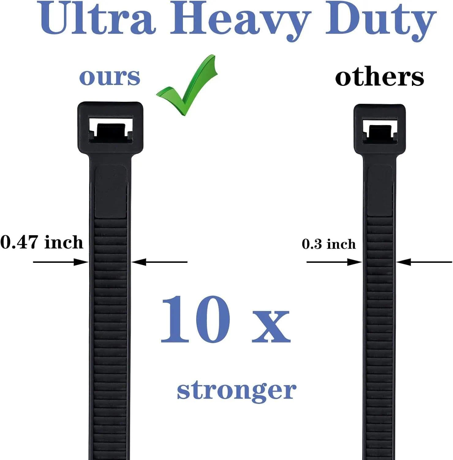 Extra Wide Heavy Duty Black Cable Ties 60 Cm Long Zip Tie 20 Pack, Strong 113 Kg Tensile Strength Self-Locking Design, Multi-Purpose Outdoor Cable Management &ndash; Unron image number 4