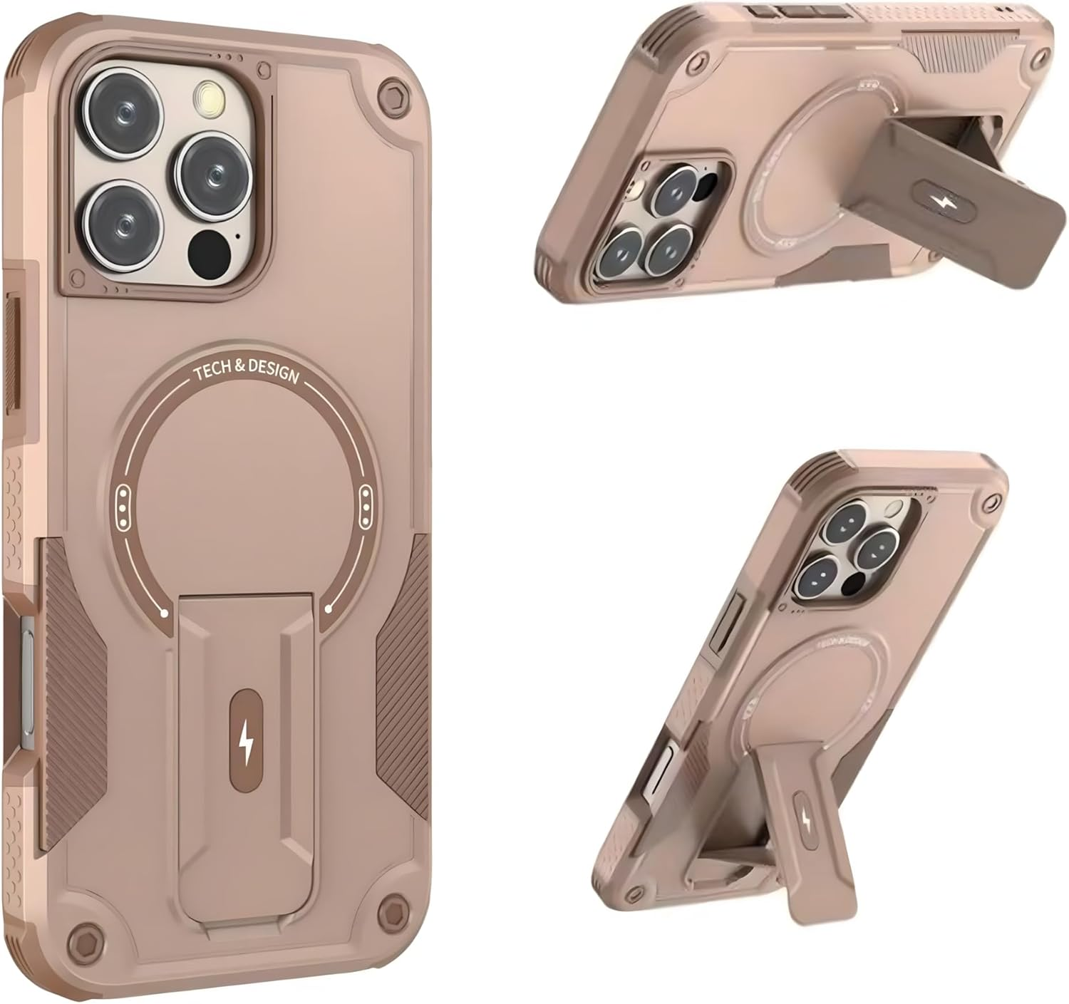 For Iphone 16 Pro Max Case with Stand, Military-Grade Protection Shockproof Magnetic Kickstand Case,Gold