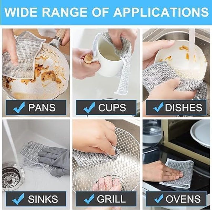 10PCS Multifunctional Non-Scratch Wire Dishcloth, Steel Dish Towel, Multipurpose Dishwashing Rags for Wet and Dry, Scrubs & Cleans Dishes, Sinks, Counters, Stove Tops image number 1