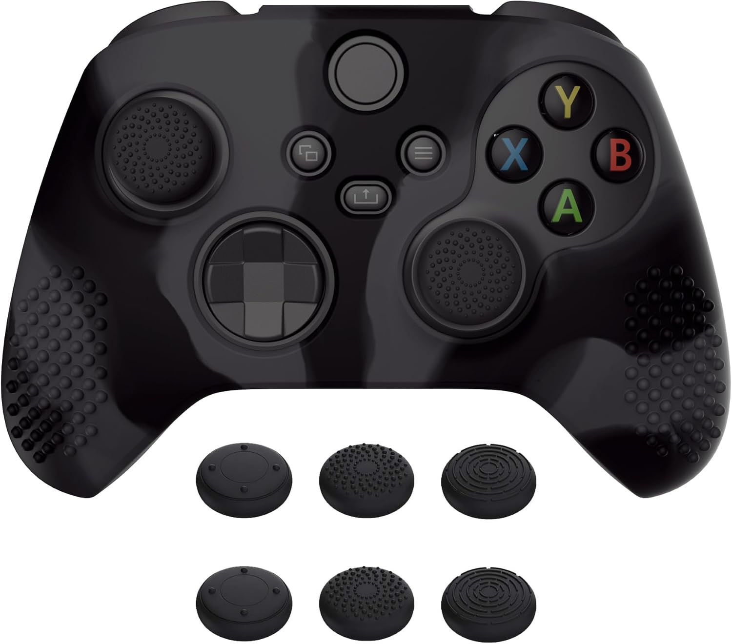 Extremerate Playvital 3D Studded Edition Anti-Slip Silicone Cover Skin for Xbox Series X/S Controller, Rubber Case Protector for Xbox Core Wireless Controller with Thumb Grips - Dark Gray & Black