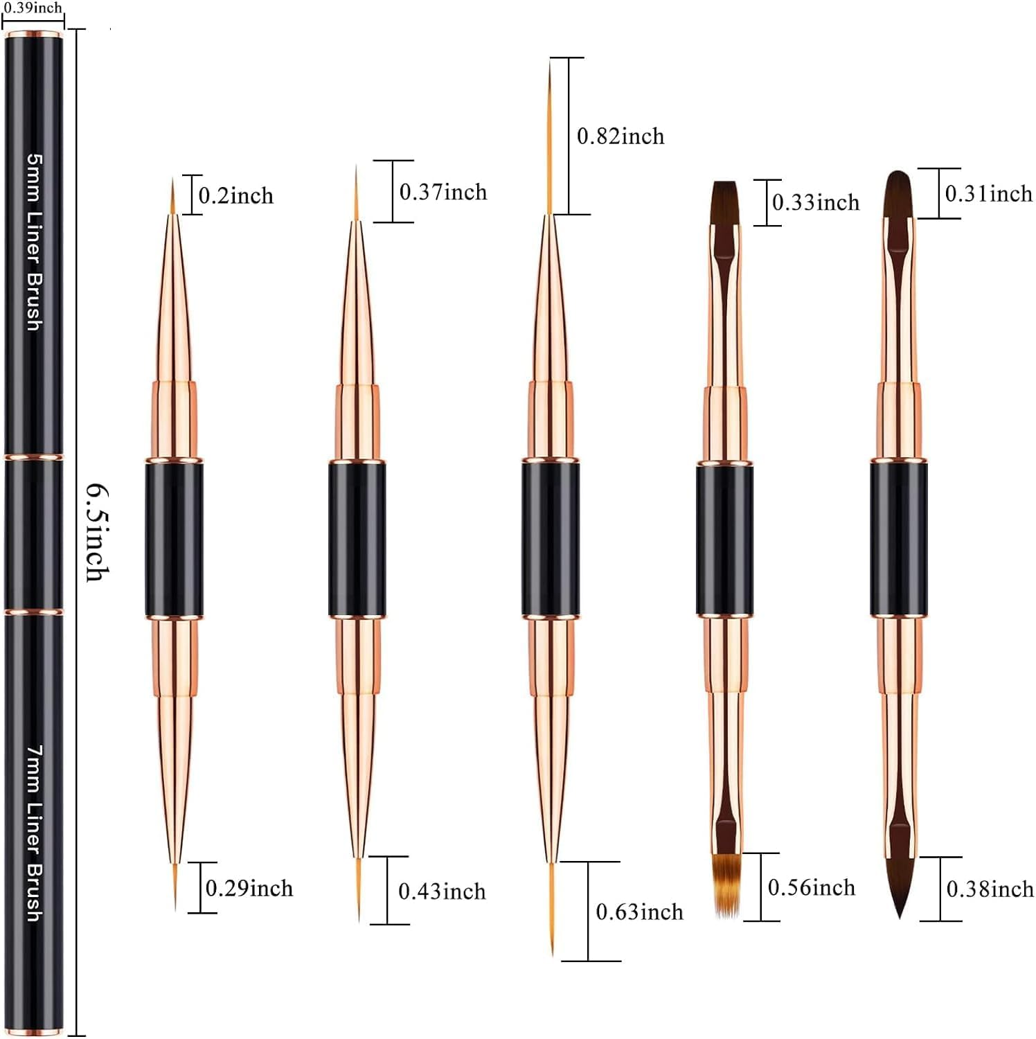 Nail Art Brushes Set - Professional 5Pcs Double-Ended Acrylic Nail Art Brushes Liner Detail Thin Brushes for Drawing Design Brushes Gel Builder Brushes 3D Nail Art Tools for Salon at Home DIY Manicure Nail Art Tool Kit (Black) image number 2