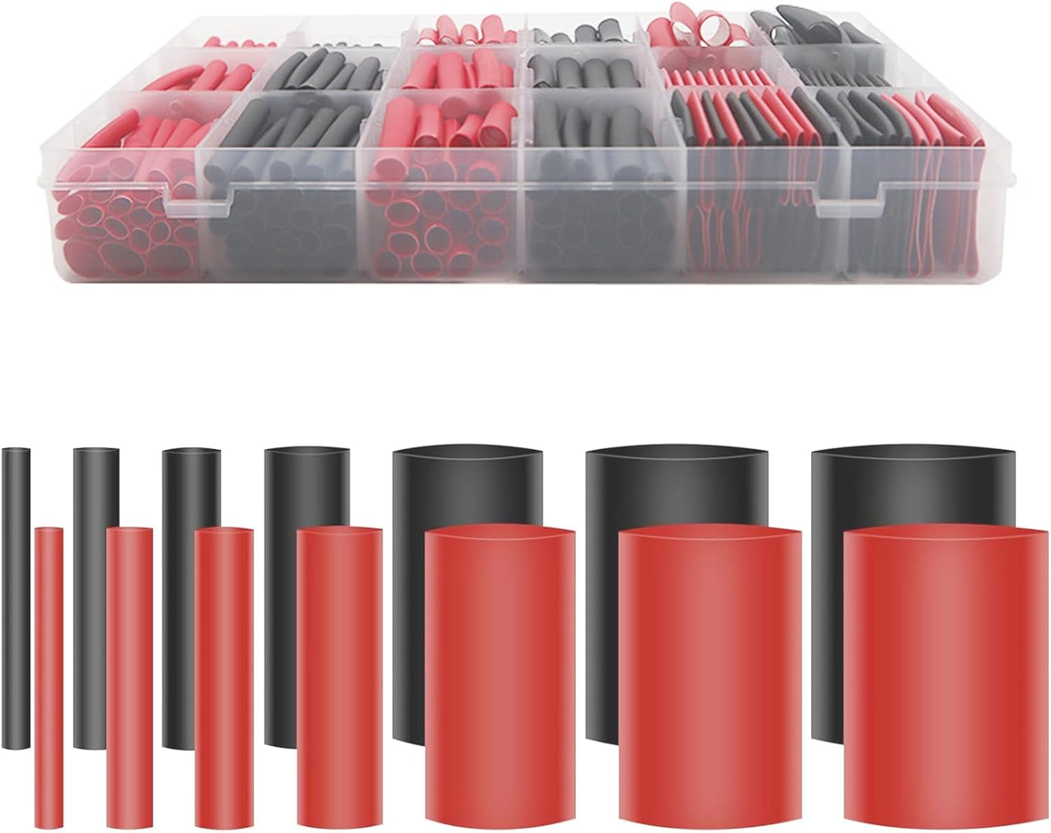 400 Pcs Heat Shrink Tubing Kit, Adhesive Line inside 3:1 Ratio Shrinkable, 7 Size 2 Color Waterproof Wire Cable Wire Heat Shrink Sleeves for Electric Cables with Plastic Storage Case image number 5