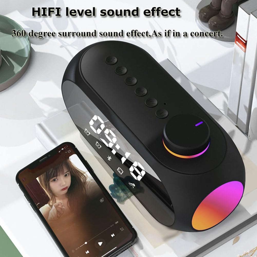 Byttlerom Portable Mini FM Radio Receiver Hifi Sound RGB Bluetooth Speaker with Clock Dual Alarm Clock Support Handsfree -A Easy to Use image number 4
