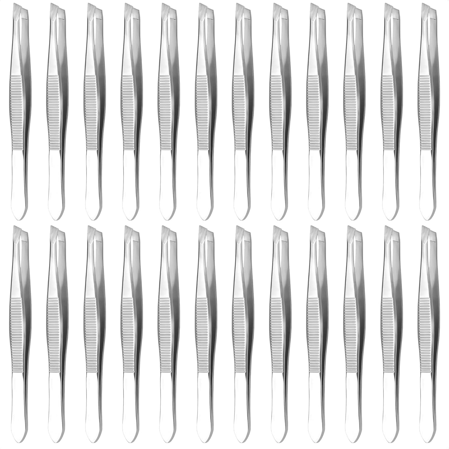 24 Pcs Mini Tweezers Bulk Pack &ndash; 3.5" Stainless Steel Bulk Tweezers First Aid with Heart Clamps, Designed for Effortless Eyebrow Plucking &ndash; Compact Size, Designed for Home & Professional Use image number 2