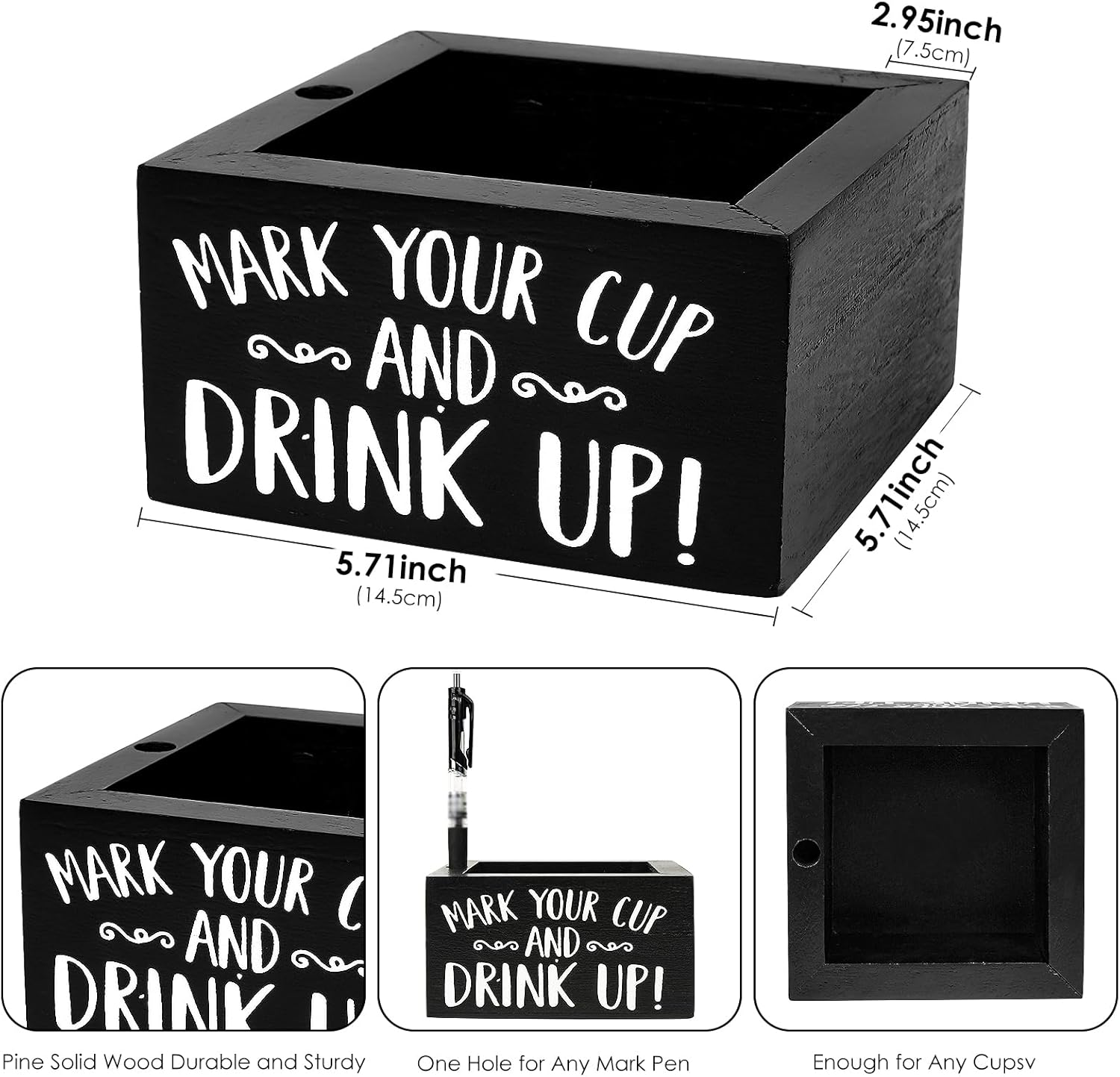 Cup Holder with Marker Slot, Black Wood Disposable Cup Holder, Mark Your Cup and Drink up Plastic Cup Organizer Drink Dispenser for Wedding Party Kitchen Decor