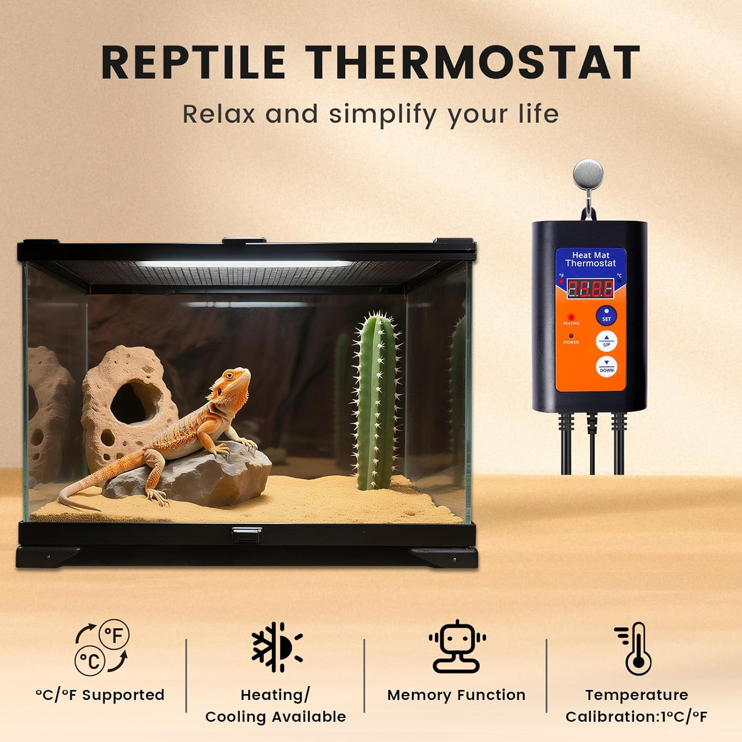 Lamptobe Digital Thermostat Controller, Heat Mat Thermostat Controller, Heating Cooling Mode, Reptile Thermostat Outlet for Aquarium, Carboy Homebrew, Breeding, Fermenter, Seed Germination image number 3