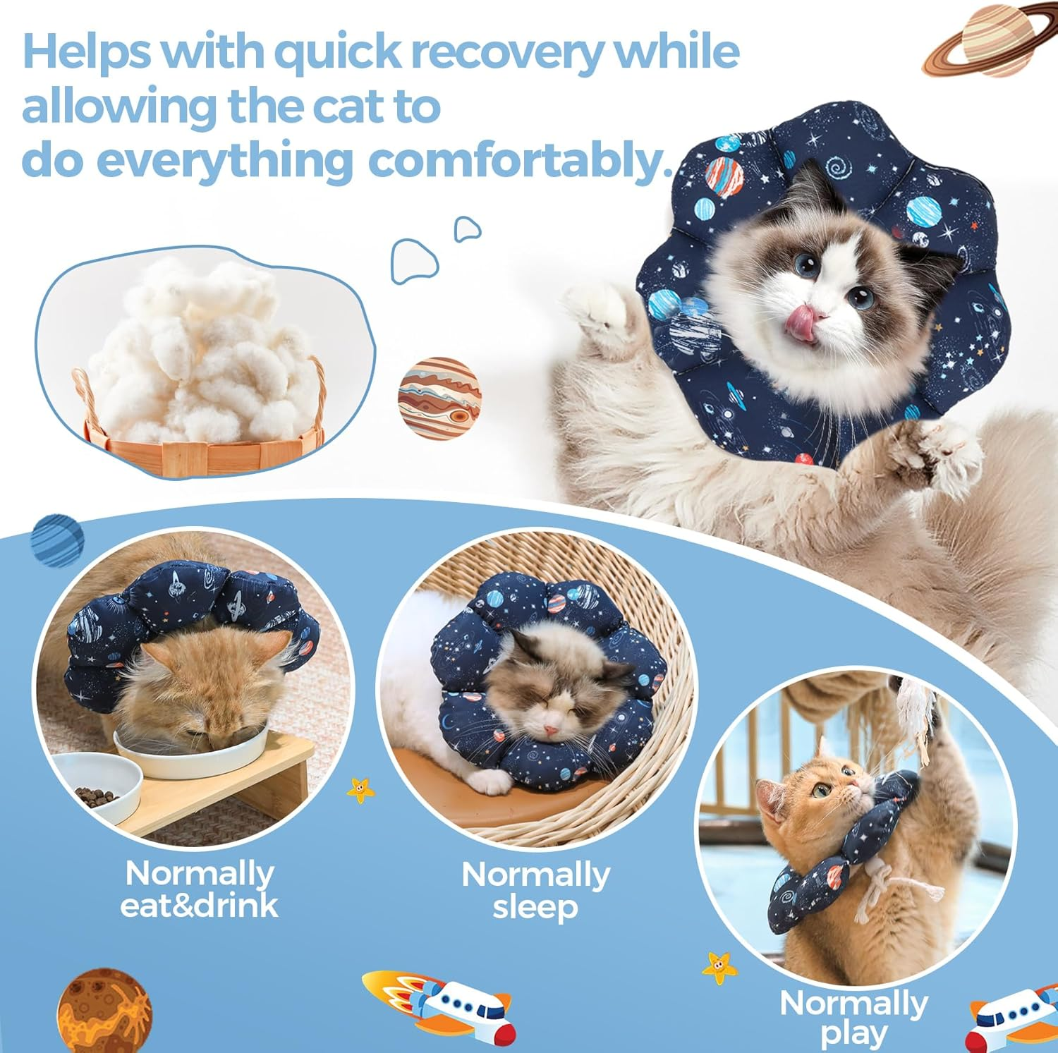 Comsaf Soft, Protective Adjustable Cat Cone Collar to Stop Licking after Surgery, Comfortable Lightweight Elizabethan Collar for Large Cat and Small Dog, Dog Recovery Collar Prevents Licking Wounds image number 2