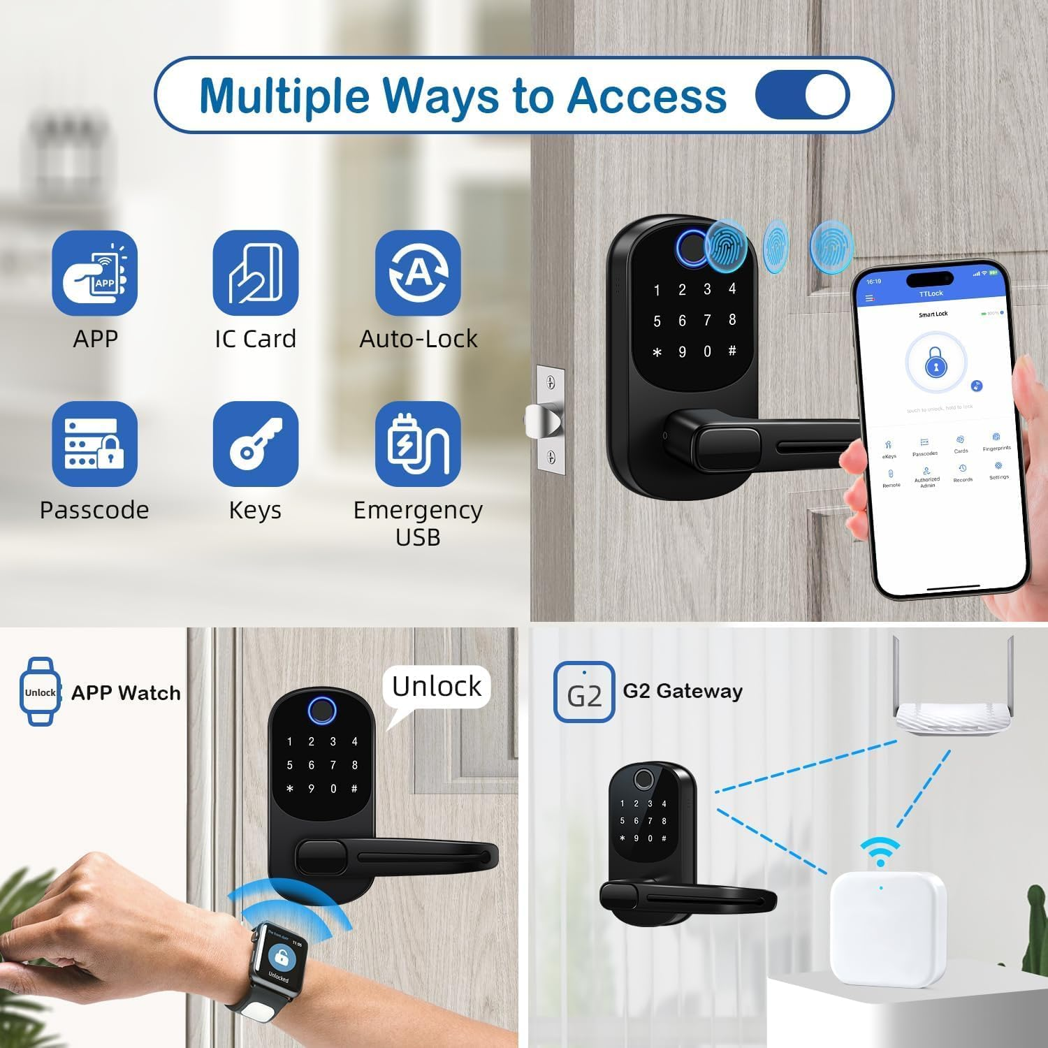 Smart Door Lock - Fingerprint Lock 5 in 1 Electronic Fingerprint/Keyboard/Password/App/Ic Card, Smart Lock for Home Bedroom Hotel Office Apartment image number 1