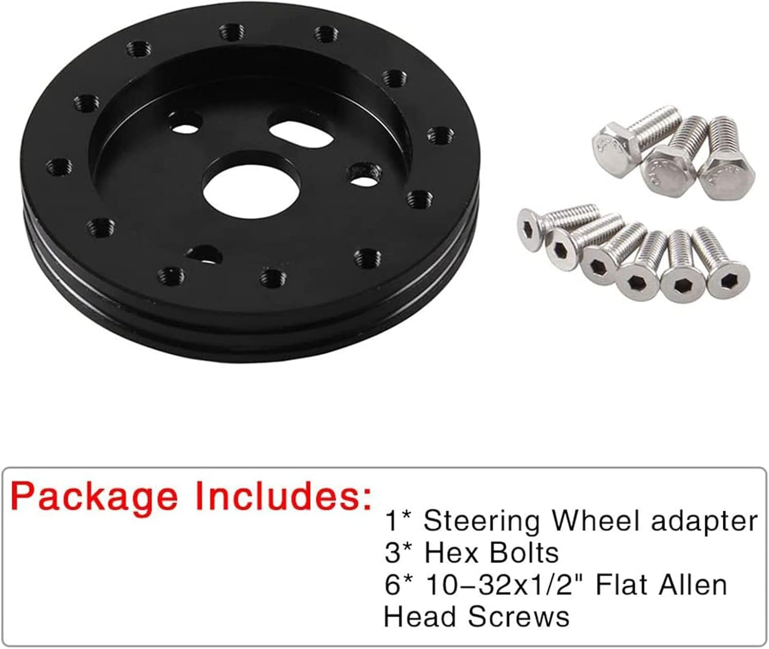 RULLINE 0.5" Steering Wheel Hub Adapter Conversion Spacer 6 Hole to 3 Hole Grant Adapter Boss Kit Black image number 7