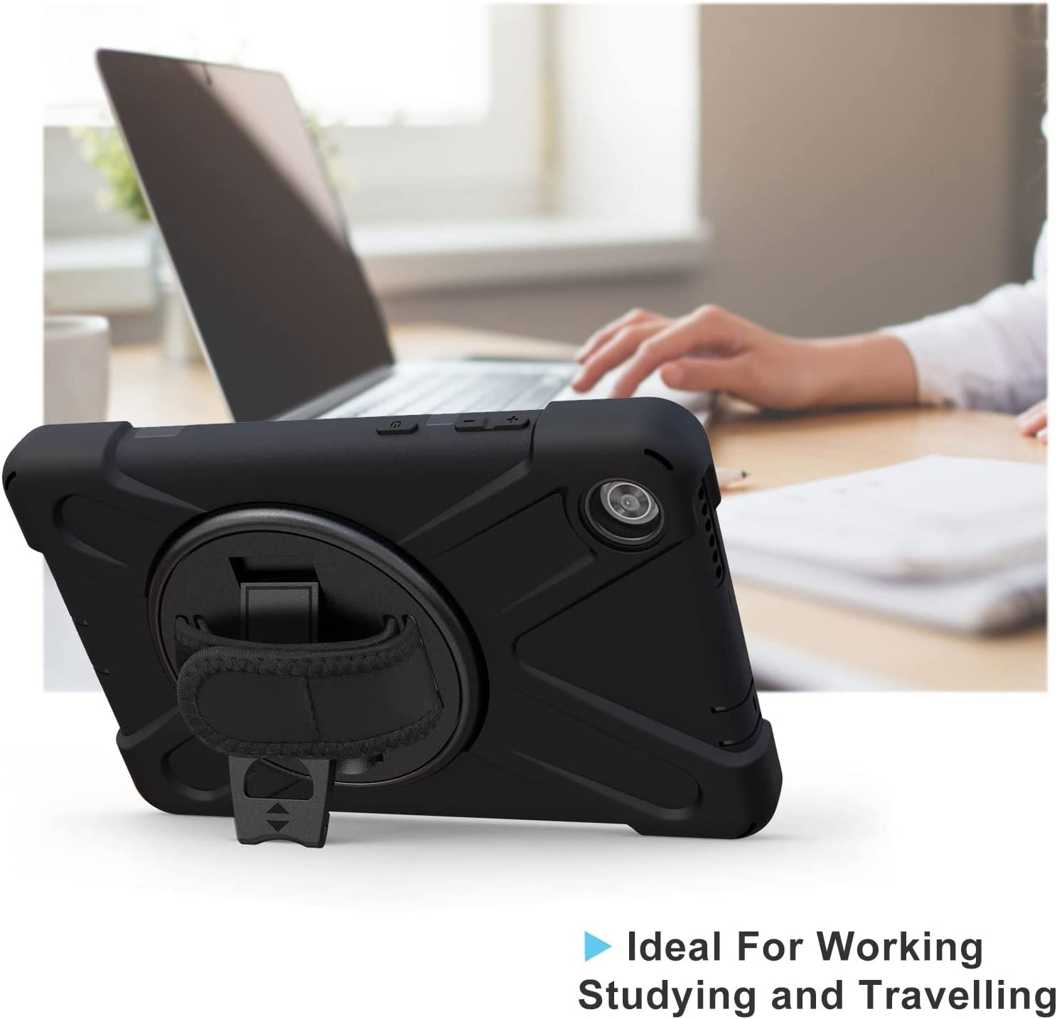 Procase for Lenovo Tab M8 Gen 3 2022 / Smart Tab M8 2022 / HD LTE, Rugged Heavy Duty Shockproof Rotating Kickstand Protective Cover for 8.0 Inch Tablet - Black image number 4