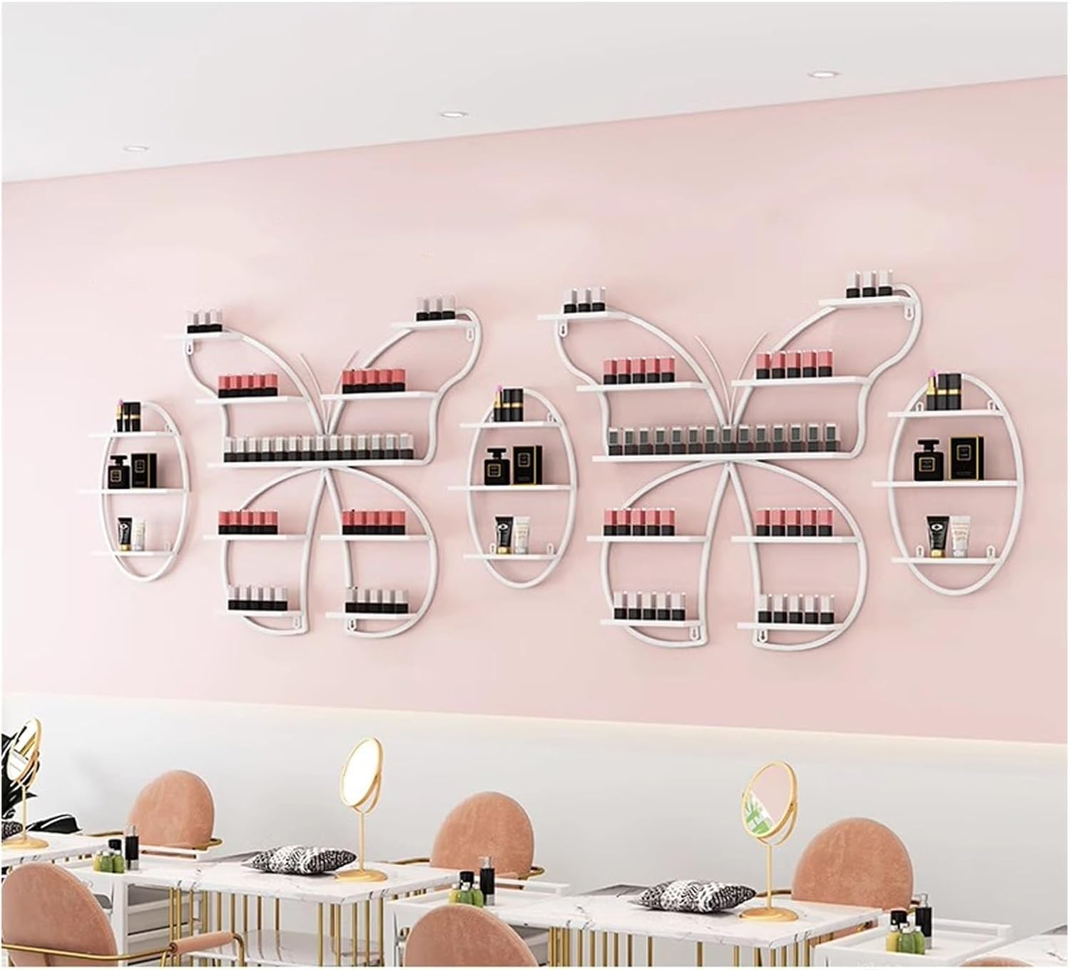 Wall Mounted Nail Polish Storage Rack,Set of 5 Butterfly Nail Polish Shelf for Wall,Metal Cosmetic Display Shelves for Home Spa Salon Shop(Black)