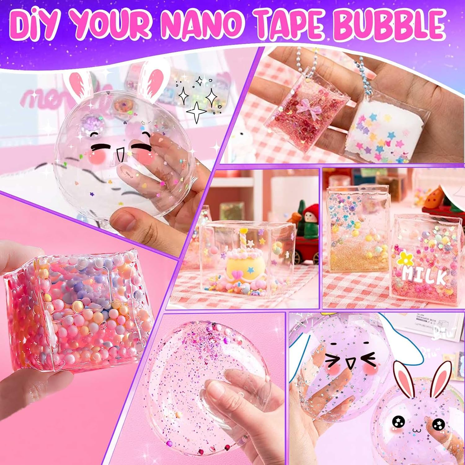 Jimcii Nano Tape Bubble Kit for Kids with Cute Bag, Nano Tape Squishy Maker Kit, Nano Tape Bubbles, Nano Bubble Tape Kit