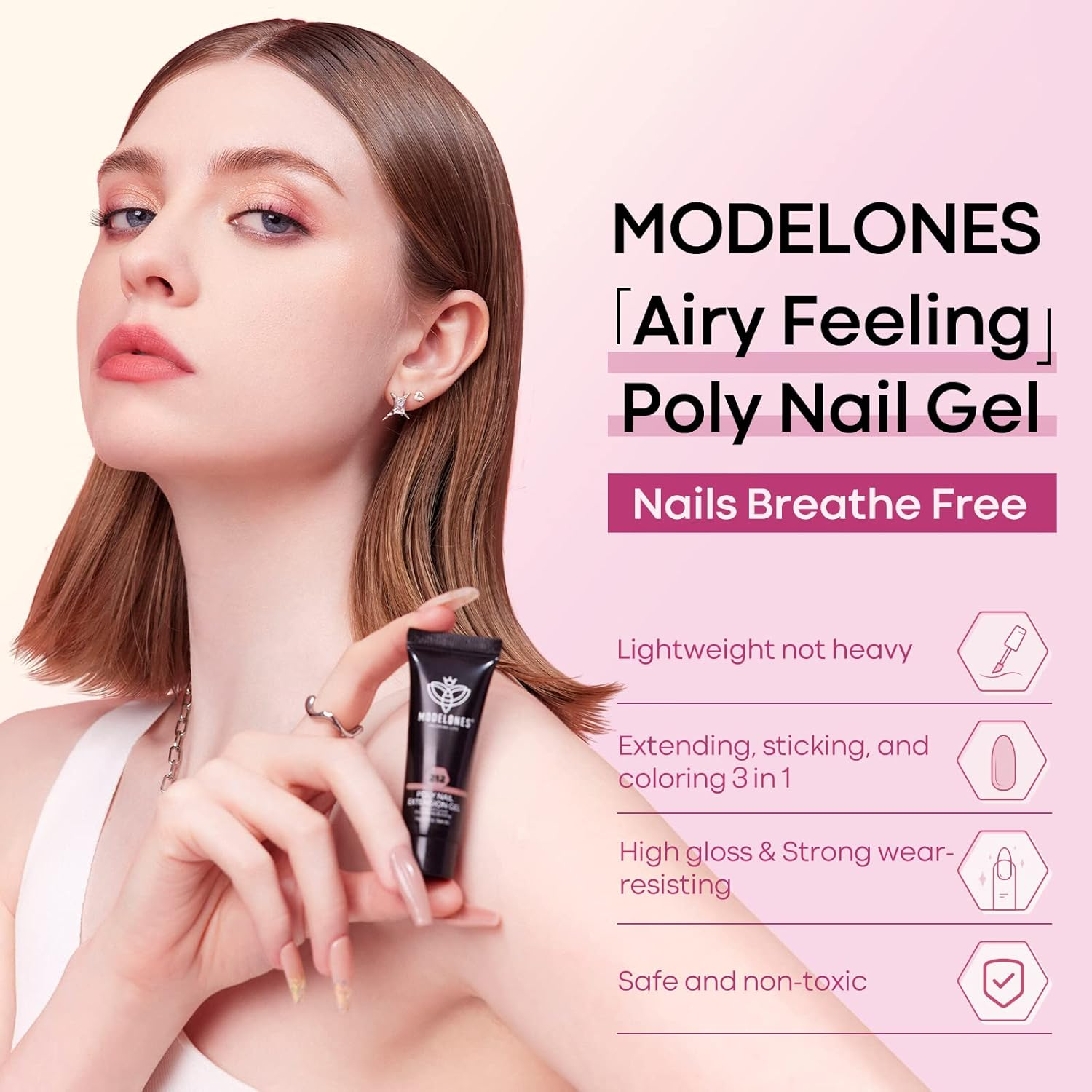 Modelones Poly Extension Gel Kit for Nail, 12 Colors Pink Glitter Nude Tones Poly Nail Gel Set French Manicure DIY Design Nail Art Home Salon Gifts