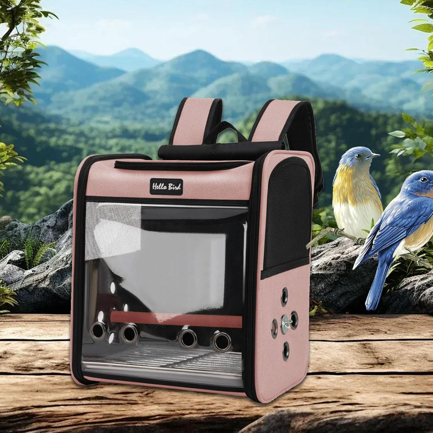 Bird Carrier Bag for Cockatiel,Backpack with Stand, Portable Vet Visit Bag,Easy Cleaning,Bird Travel Backpack,Pet Travel Cage, Pink (Pink)
