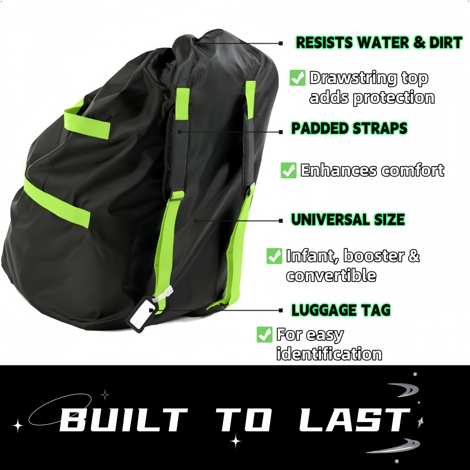 Car Seat Travel Bag for Airplane, Waterproof Durable Padded Cover with 2 Luggage Tags, Universal Fit, Gate Check Bag for Airplane, Fits Convertible Car Seats or Double Strollers image number 1