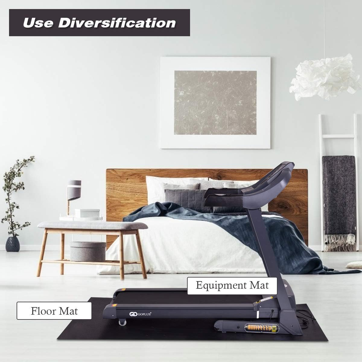 Costway Exercise Mat, Black, High-Density PVC, Floor Protection Mat for Treadmill, Stationary Bike, Elliptical Trainer, Spin Bikes image number 1