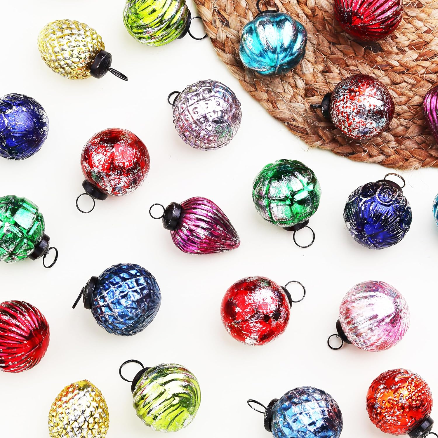Indianshelf 12 Retro Vintage Unique Large Christmas Ornaments Multi Glass Christmas Balls for Christmas Tree, Halloween, New Year, Valentine Day, Holidays, Event & Wedding Party Decor- 2" image number 5