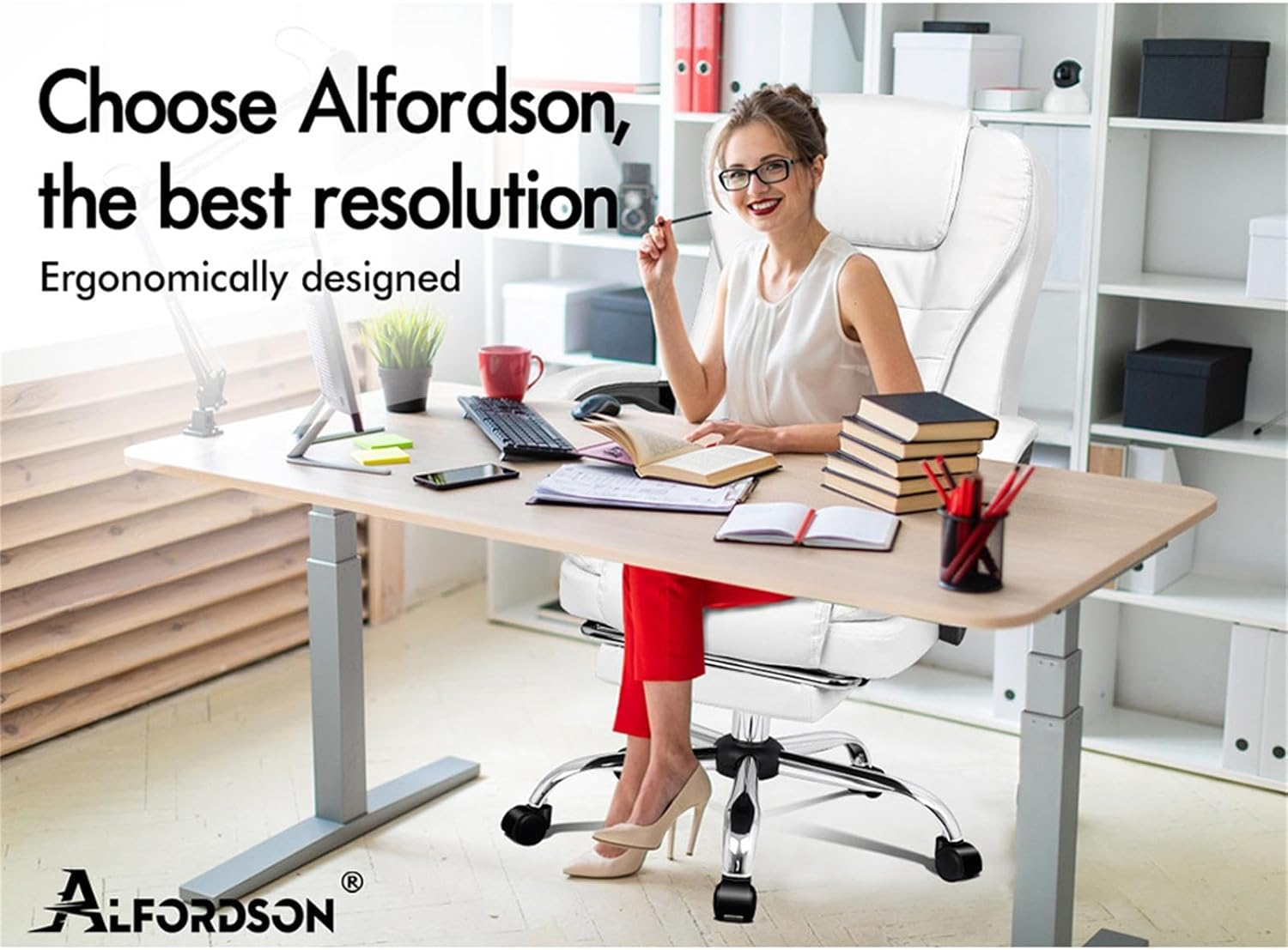ALFORDSON Ergonomic Office Chair with 150&deg; Recline & Footrest, Computer Desk Chairss with Massage & Heated Seat, Executive Swivel Leather Video Game Chair, Max 180Kg (Dale White)