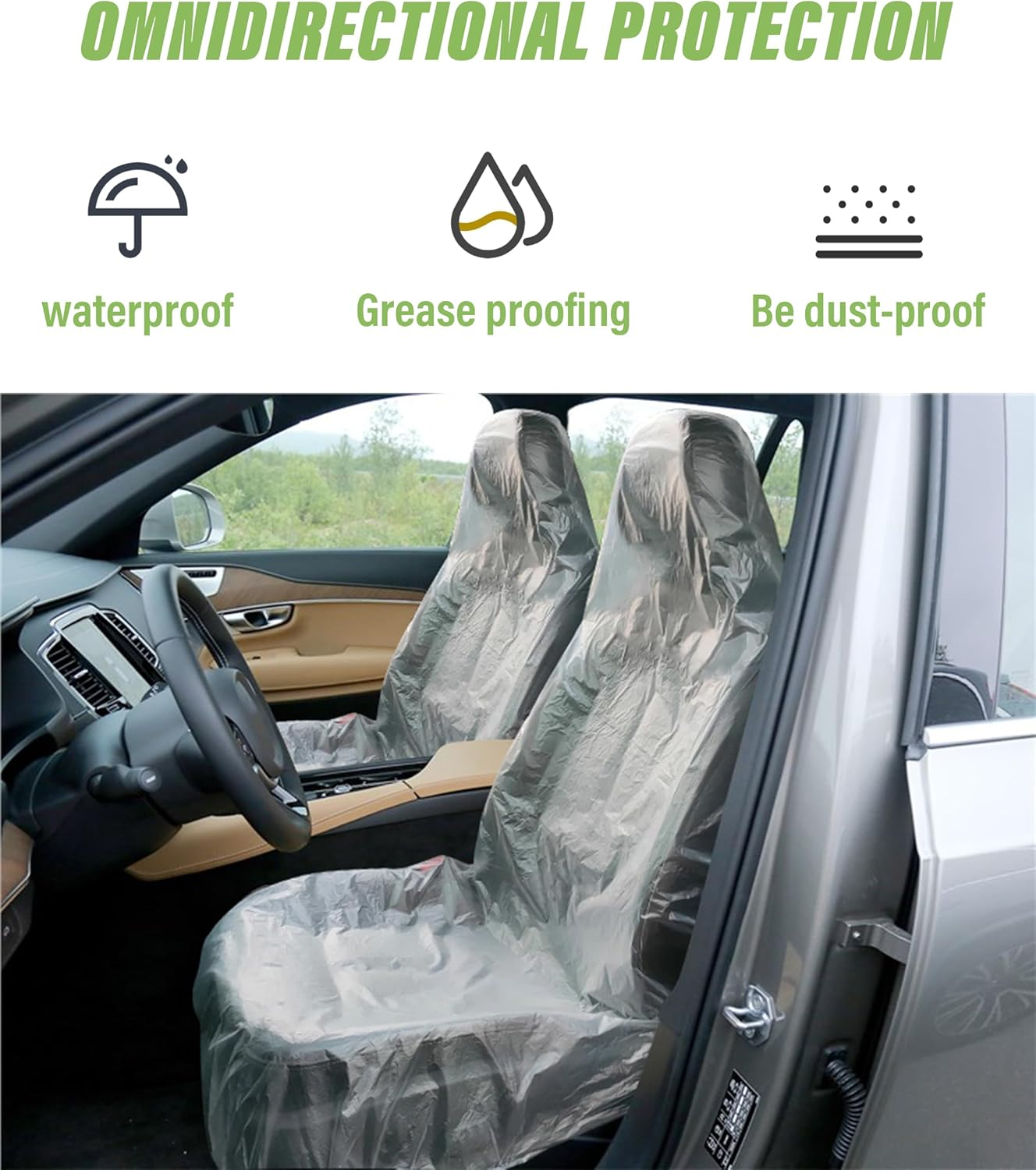Zlirfy Seat Cover, 100 Pcs Disposable PE Plastic, Universal Fit for Vehicle, Protective, Clear, Lightweight, Easy to Store, Widely Applicable for Car, Airplane, Salon Chairs image number 2