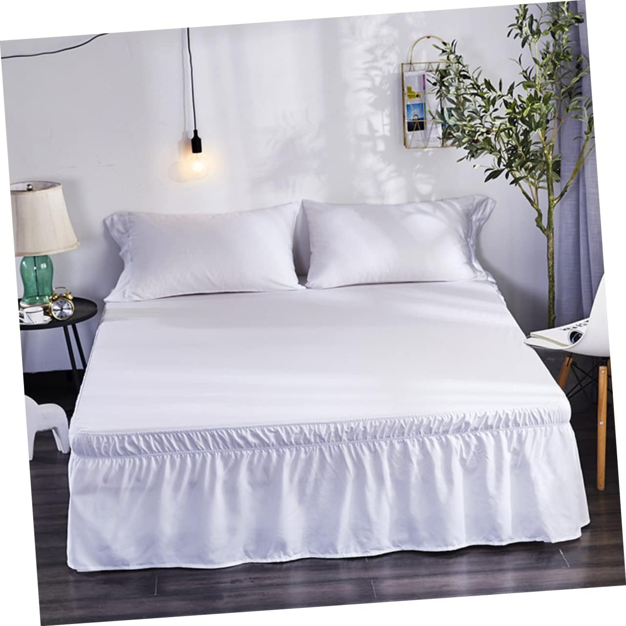 Ciieeo Bed Skirt Dust Ruffle 100X200Cm Polyester Pleated Bedding Skirt Elastic Fit Home and Hotel Bed Accessories White image number 5