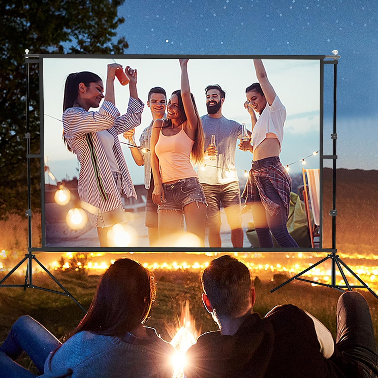 Aumerage Projector Screen with Stand, Outdoor Indoor 120 Inch Projection Screen, Portable 16:9 4K HD Rear Front Movie Screen with Carry Bag Wrinkle-Free for Home Theater Backyard Cinema