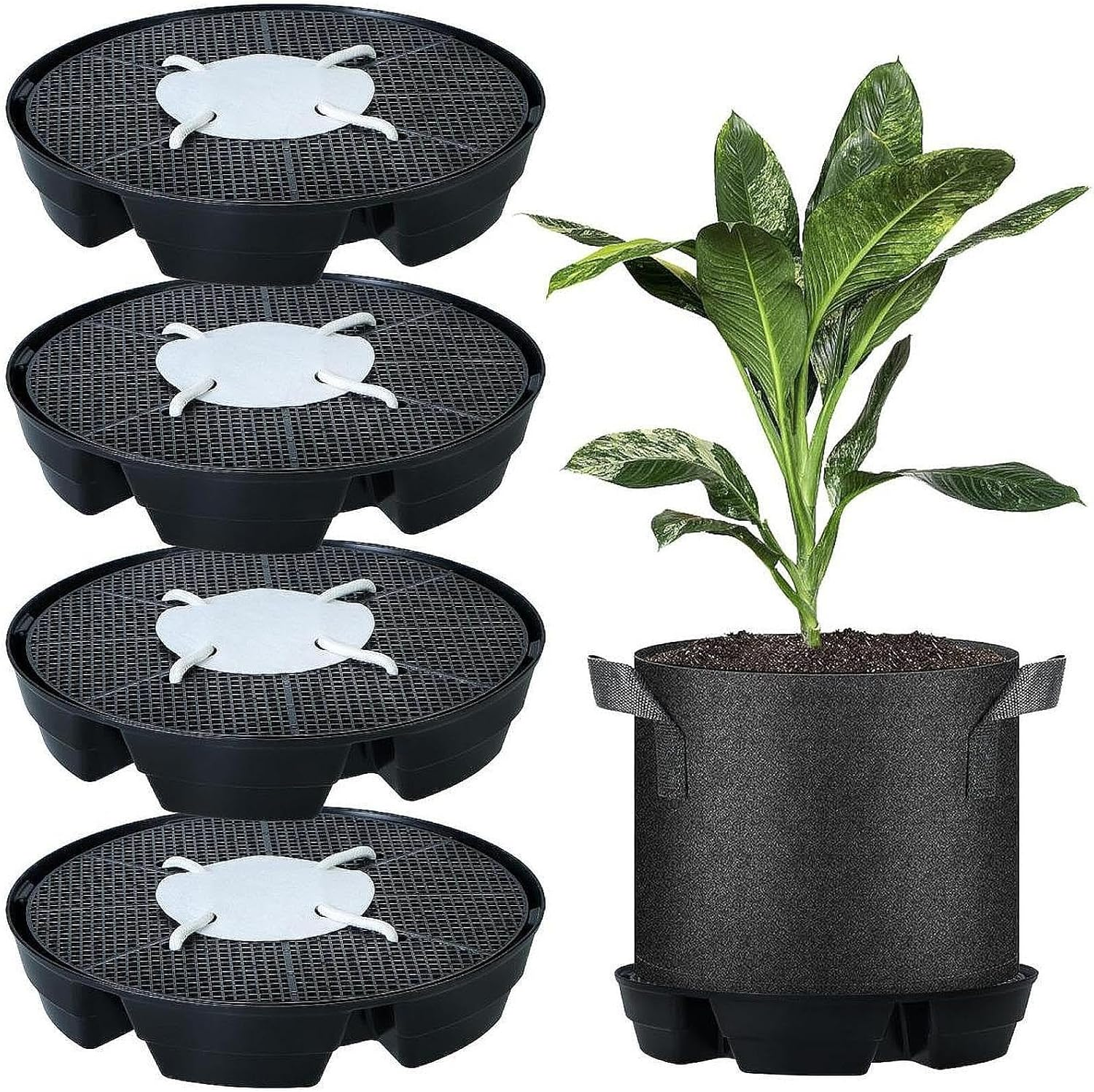 ＫＬＫＣＭＳ 4Pcs Self Watering Pot Base Set Patio Indoor Fabric Pot Base No Accumulation image number 4