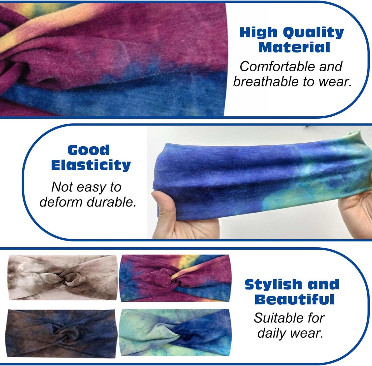 BSITSSS 4 X Women'S Hair Bands, Soft Elastic Hair Bands, Wide, Boho Headband, Multicoloured Non-Slip Headbands for Yoga, Workout, Running, Sports image number 6