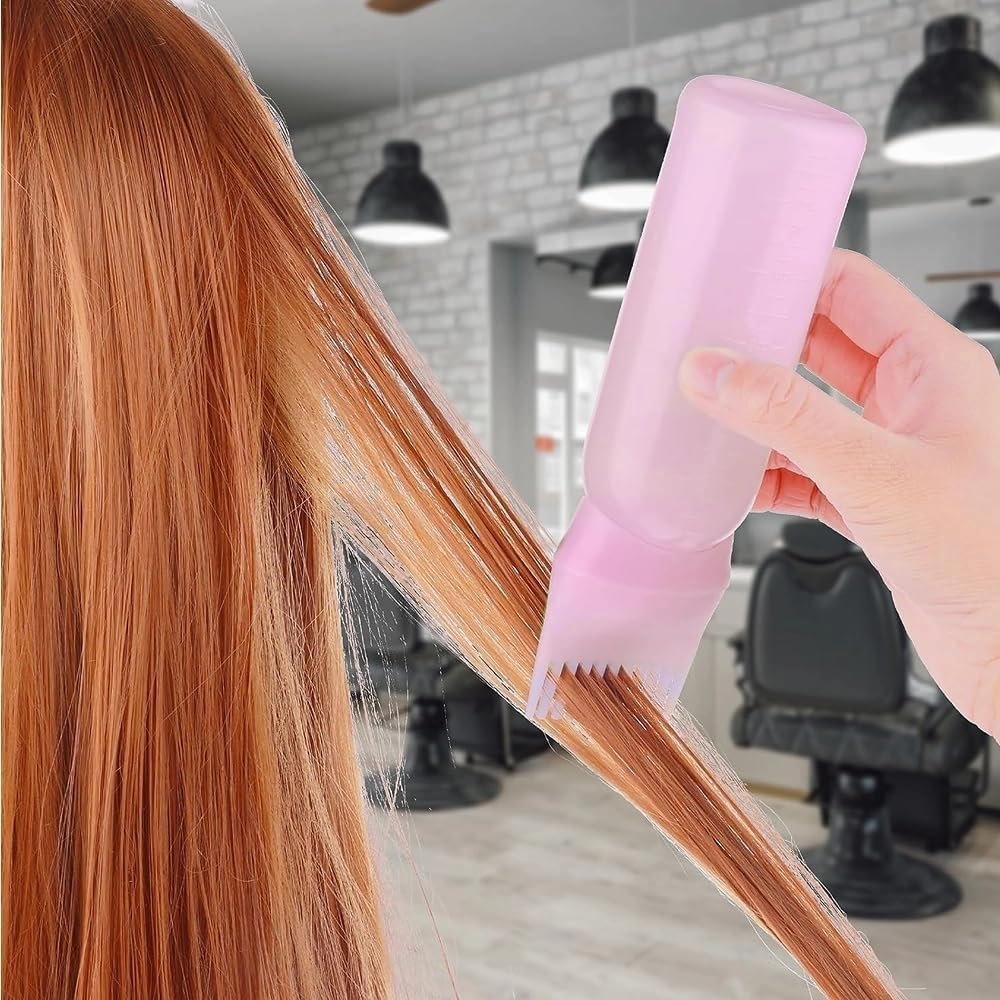 Poemtian Applicator Bottle for Hair Dye Comb Bottle Applicator Root Comb Applicator Bottle with Graduated Scale Hairdressing Coloring Styling Tool for Home Salon (Pink) image number 4