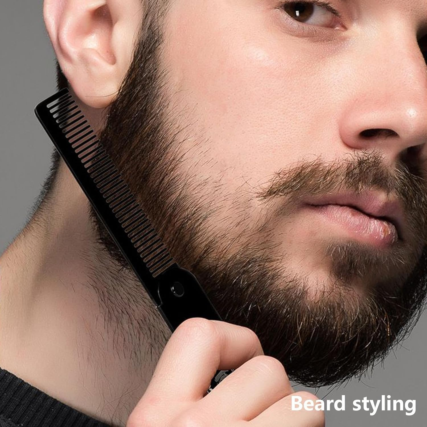 Mustache Combs | Beard Brush and Comb,Portale Stainless Steel Foldable Brush for Husband Styling Dad Men Grooming Travel Home Adult - Silver image number 6