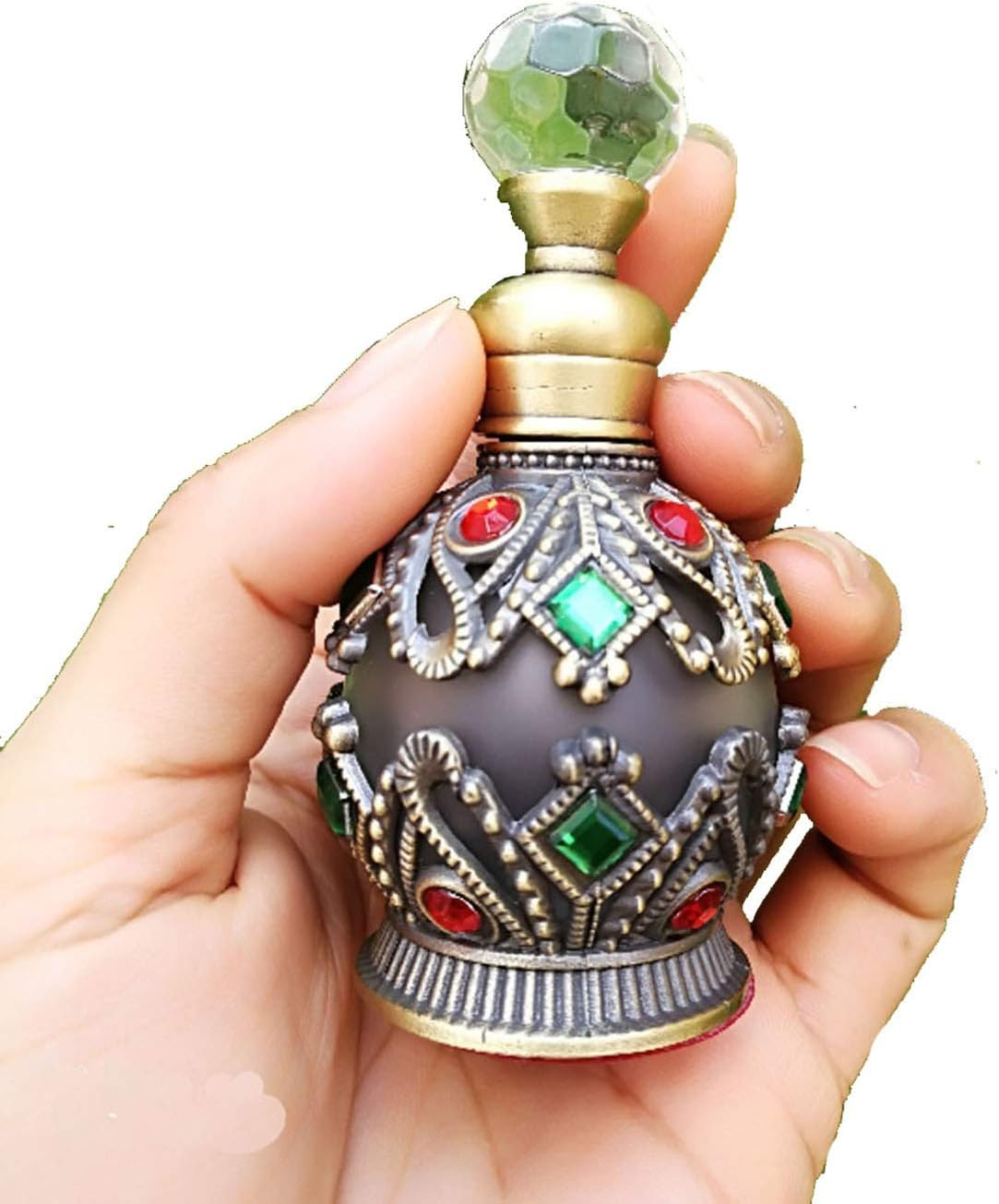 Suoirblss Vintage Glass Aromatherapy Empty Bottle Perfume Bottles Empty Refillable Essential Oil Bottle Decorative Bottles for Living Room (Gold)