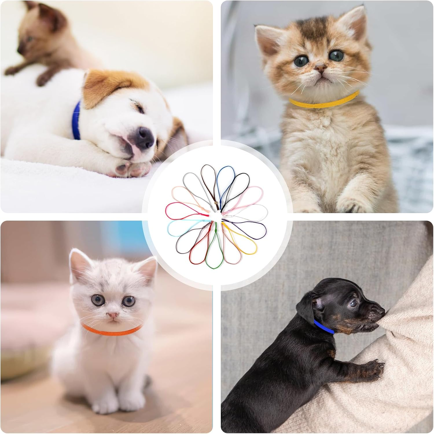 120 Pcs Puppy Collars for Litter, Adjustable Soft Newborn Puppy Collars Tiny Kitten Collar, Elastic Whelping Collar for Puppies, Identification Loops for Small Pet Kittens Puppies (Colorful) image number 1