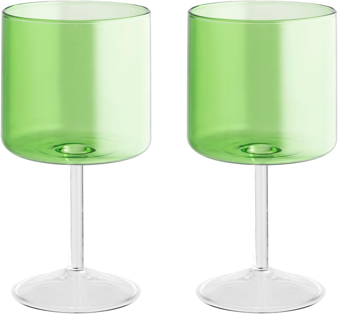 H&H Daylight Set of 2 Borosilicate Glass Goblets, Green, 23 Cl