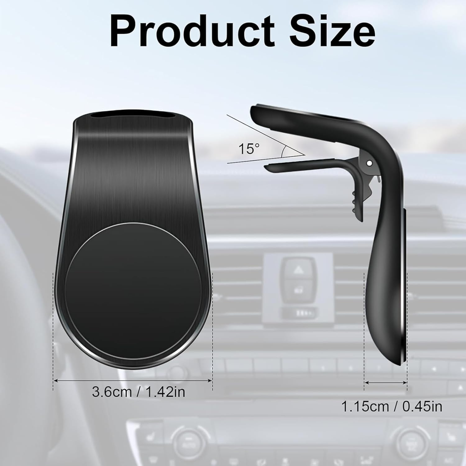 Super Strong Magnet Car Vent Phone Holder - 360&deg; Swivel L-Shape Mount for Any Mobile(Black) - Silver image number 2