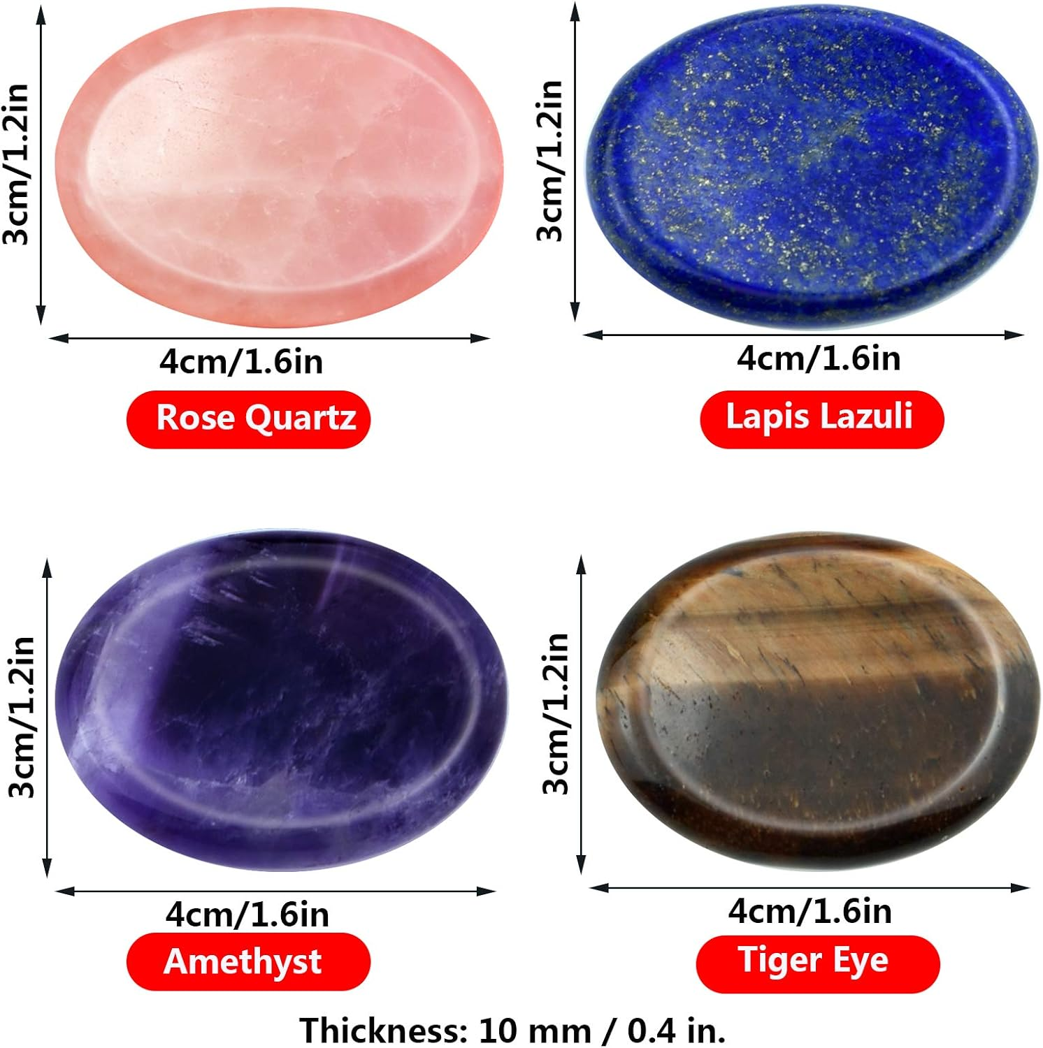 Marrywindix 4 Packs Natural Thumb Worry Stone Set Pink Crystal Amethyst Tiger Eye Lapis Lazuli for Anxiety Stress Relief Meditation Crystal Therapy image number 2