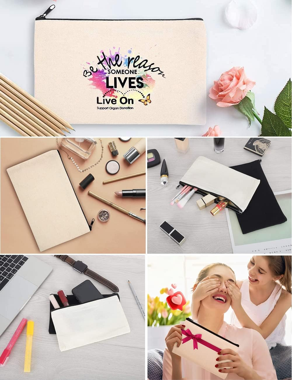 40 PCS Canvas Zipper Pouch, 10*20CM Blank DIY Craft Pen Bag, Graffiti Stationery, Makeup, Storage Pencil Case, Multi-Purpose Cosmetic for Travel Work image number 3