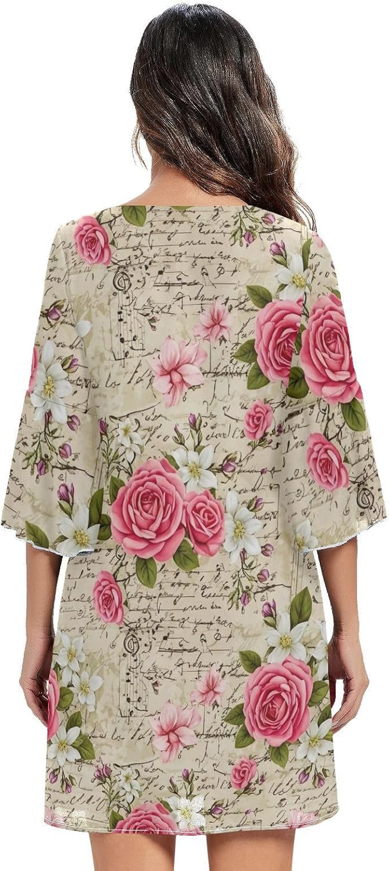 Vintage Pink Flowers Chiffon Dress 3/4 Sleeve Maternity Dress Party