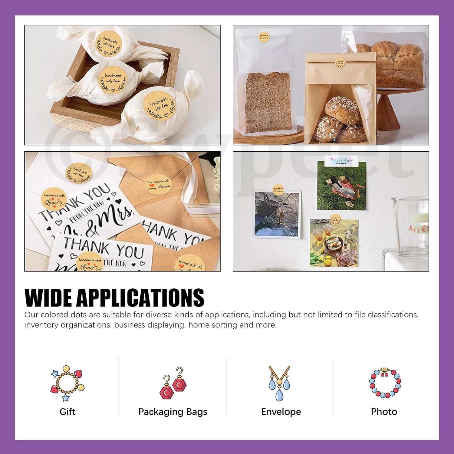 Swpeet 2240Pcs 1 Inch 4 Rolls Brown Kraft Love Stickers Printing in 5 Styles 500 per Roll & 2 Rolls Thank Stickers 120 per Roll Assortment Kit, Waterproof and Self-Adhesive Stickers (In Total 6 Rolls) image number 6