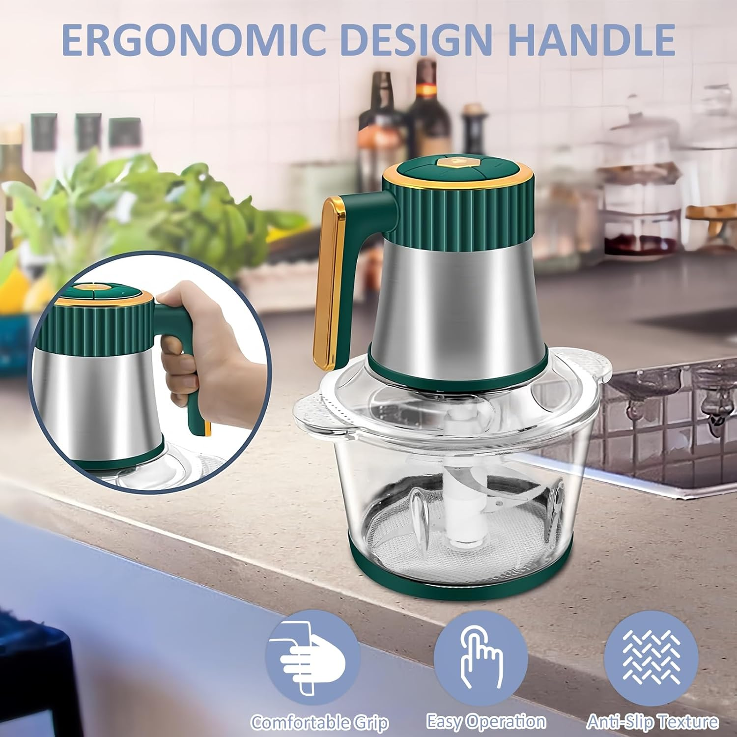 5-In-1 Electric Food Processor with 2 Bowls(2L+2L), Food Chopper with 2 Bi-Level Blades, Mini Vegetable Chopper Meat Grinder Kit for Kitchen & Restaurants Electric Chooper for Onion Salad Garlic Fruit image number 4