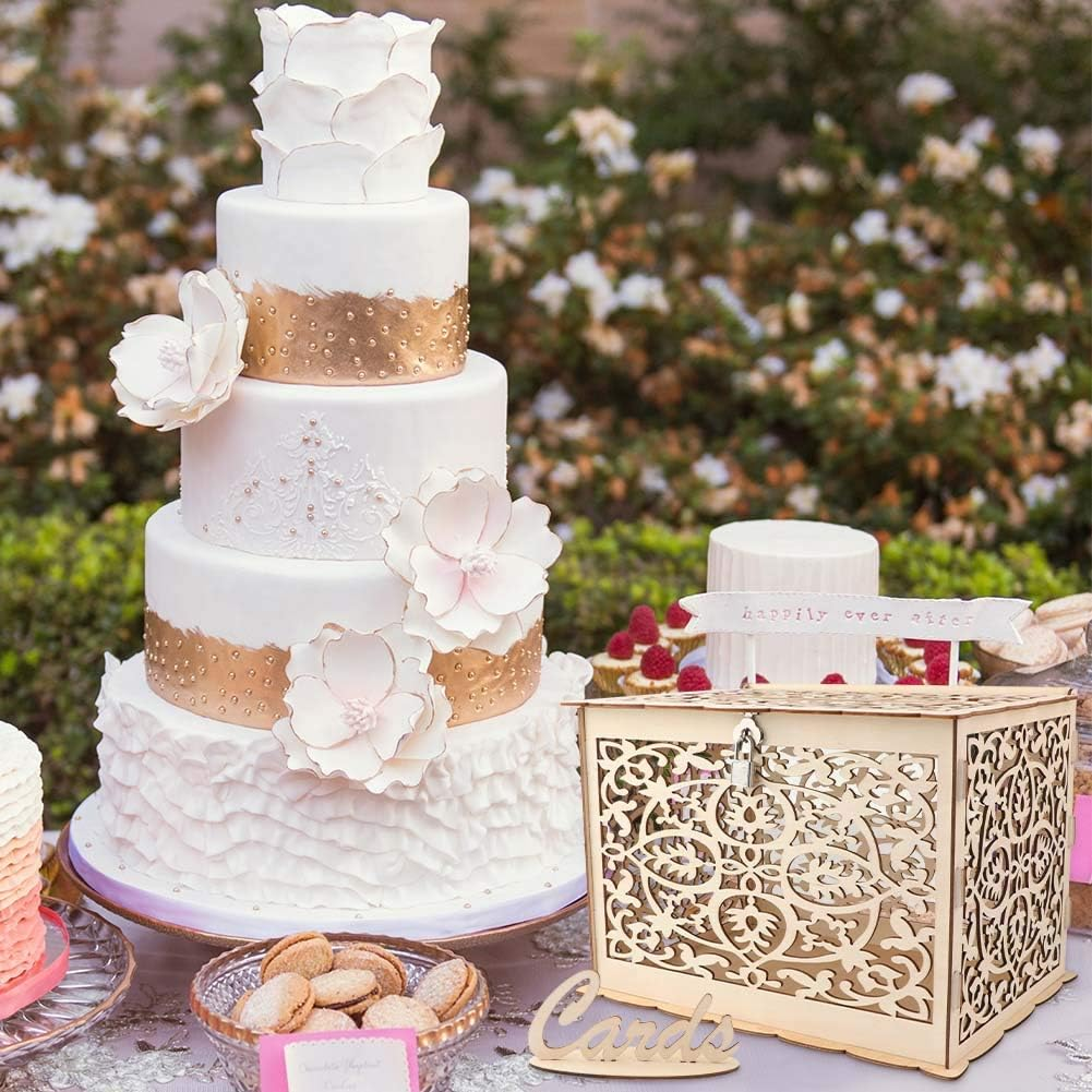 Dylvan Rustic Natural Wood Card Box with Lock, Perfect for Weddings, Baby Showers, Birthdays, Graduations, Holds 225 Cards image number 1