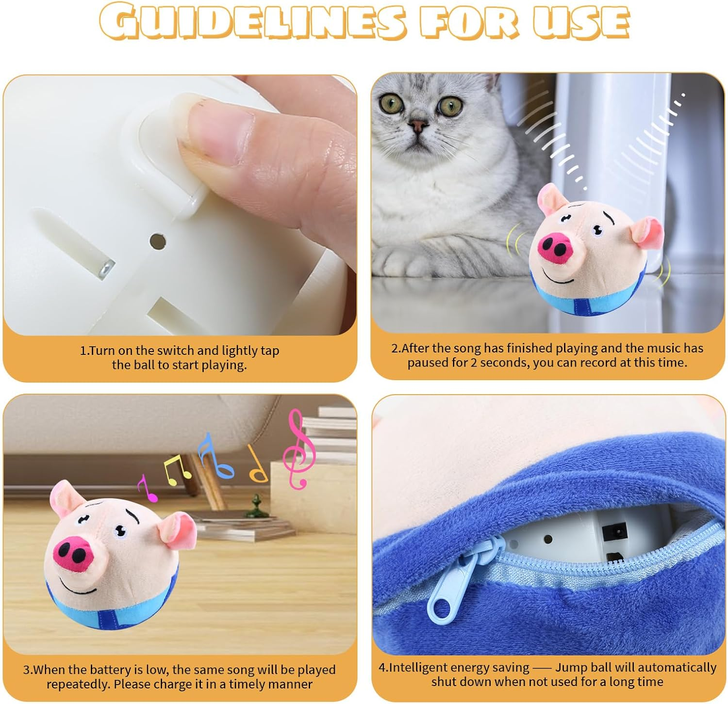 Active Moving Pet Plush Toy, Interactive Dog Toy Squeaky Pig, USB Rechargeable and Washable Plush Pet Plush Bouncing Balls for Medium and Small Dogs image number 6